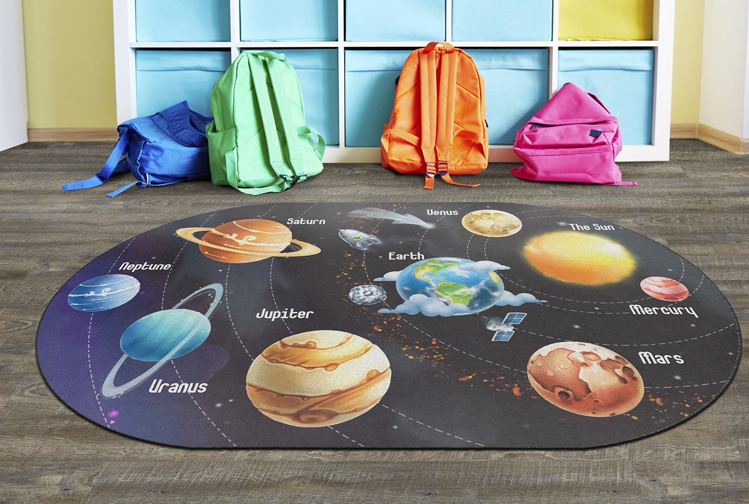 Flagship Carpets All The Planets in My Solar System Oval Educational Rug - 6' x 8'4