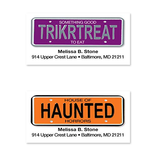Halloween Trick or Treat License Plate Address Labels - 60 Assorted Spooky Designs for Party Invitations, Envelopes & Mailing - Perfect for Halloween Decorations, Gift Tags & Scrapbooking