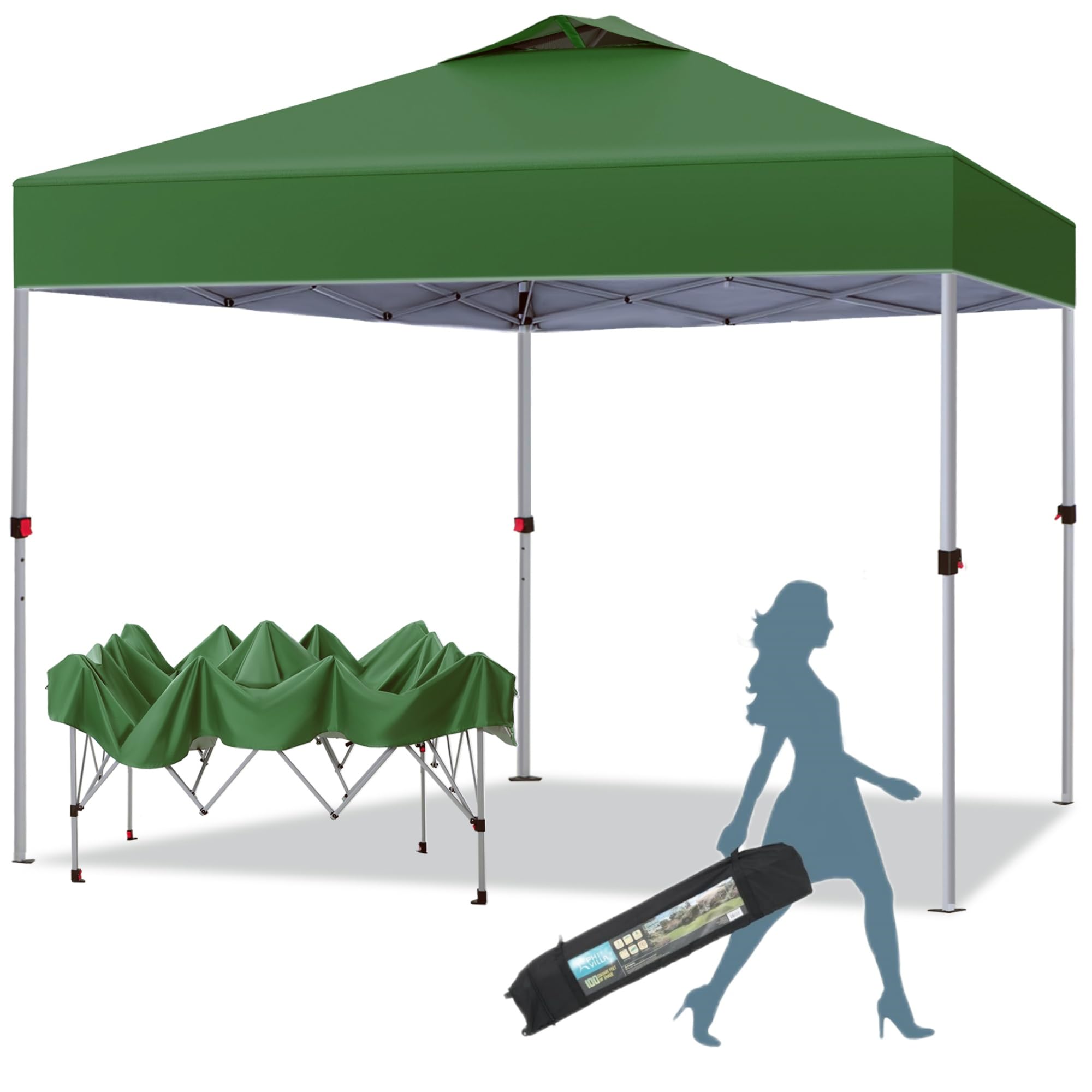 MFSTUDIO 10x10 Pop Up Canopy Tent - Waterproof Gazebo Shelter with Sun Shade, Portable Outdoor Screen Tent for Beach, Backyard, Camping, Parties & Picnics - Green