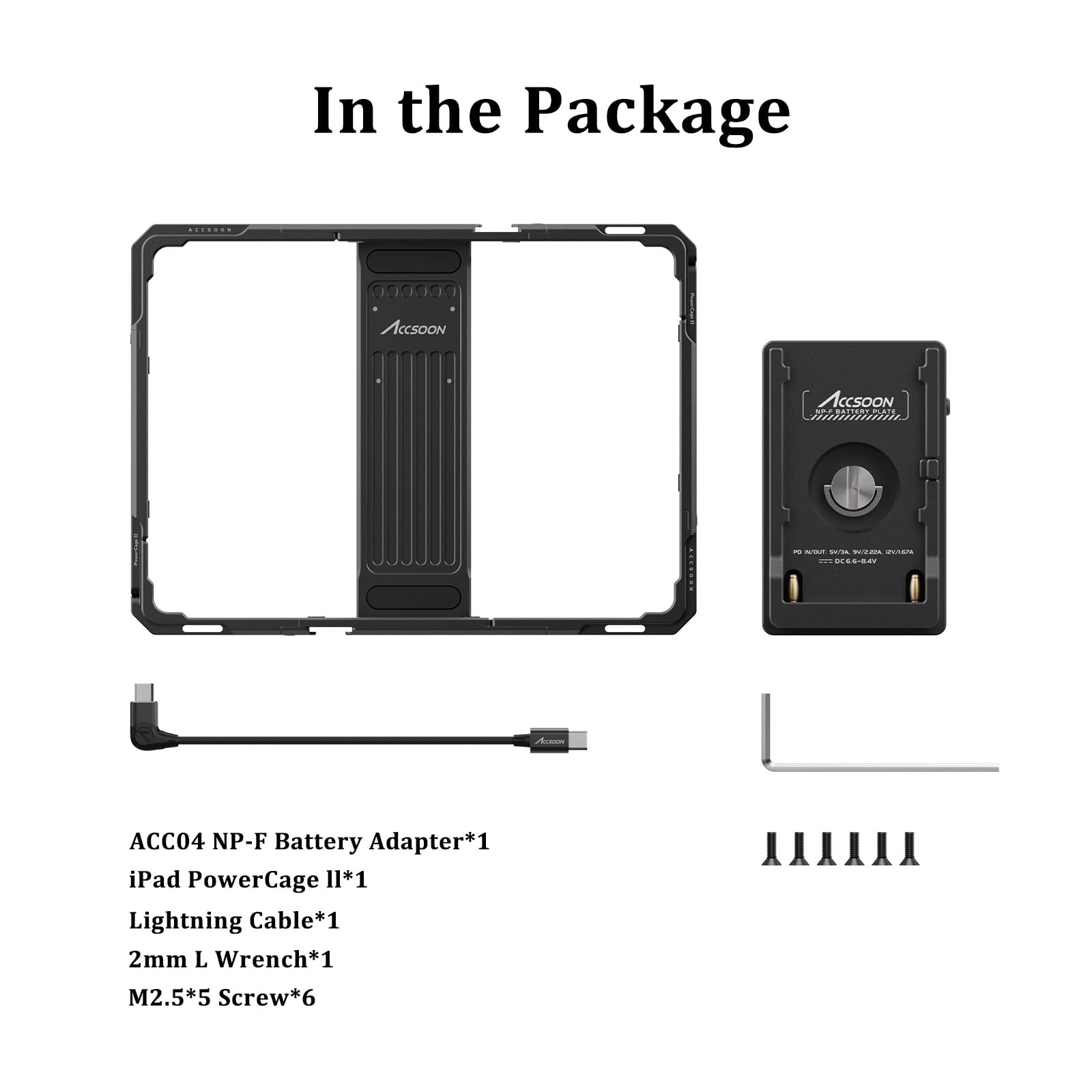 Accsoon Adjustable Power Cage Mount for iPad 5-10th Gen & iPad Air 3-5th Gen | NP-F Battery Slot & 1/4