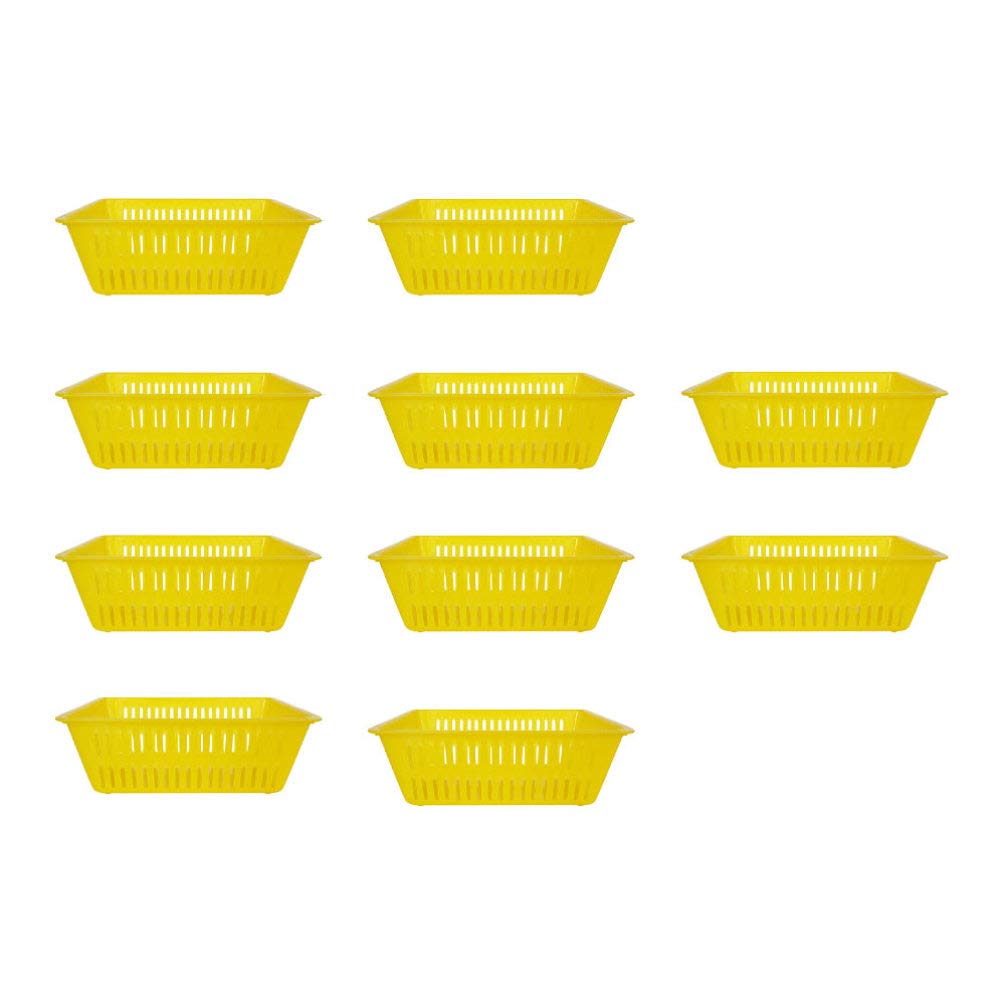 10-Piece Multipurpose Plastic Storage Baskets - Desktop Organizer for Coins, Sundries & Small Items | Yellow Home & Office Organization Solution