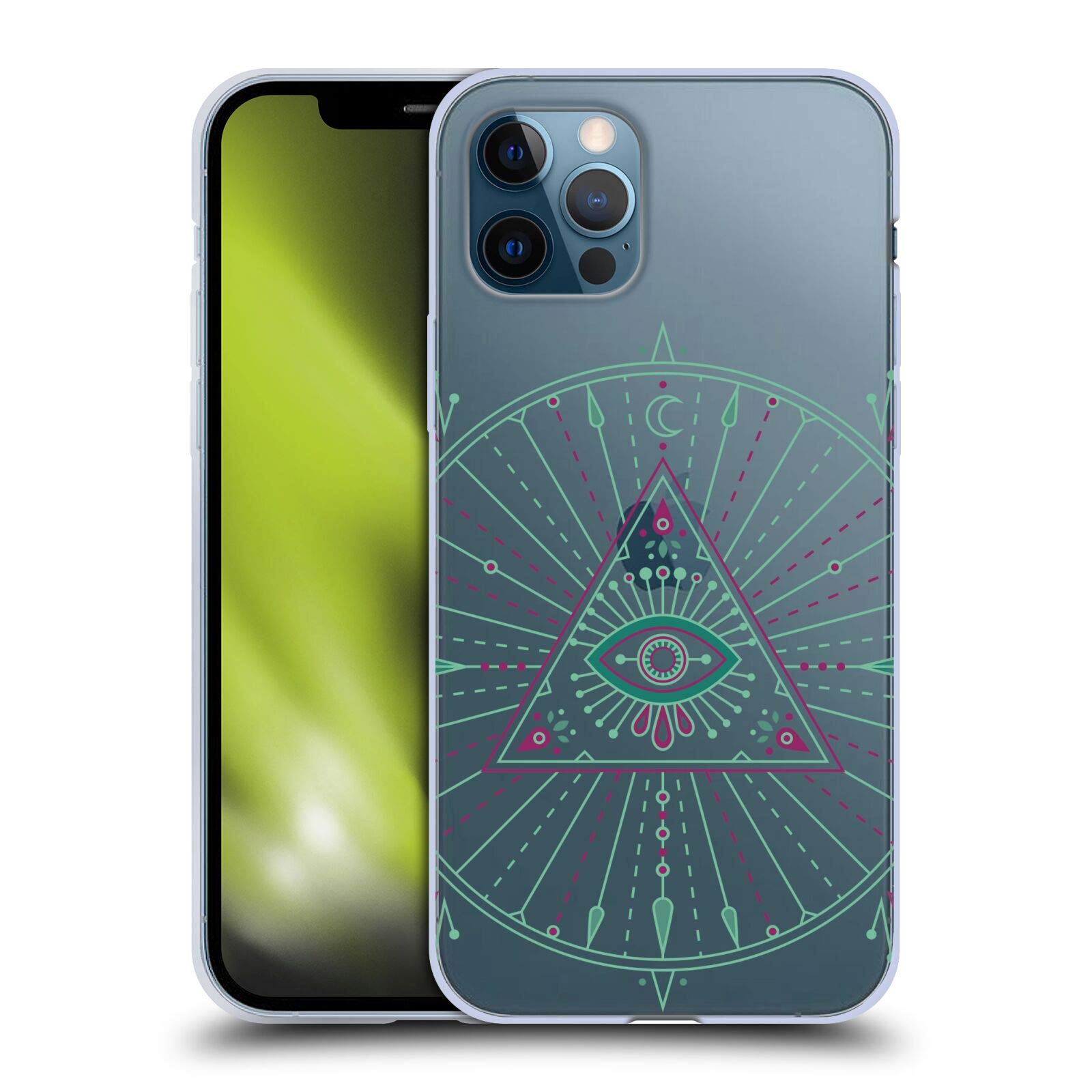 Officially Licensed Cat Coquillette Green Purple Mandala Evil Eye Soft Gel Phone Case for Apple iPhone 12/12 Pro - Protective Cover with Stylish Design for Everyday Use & Travel
