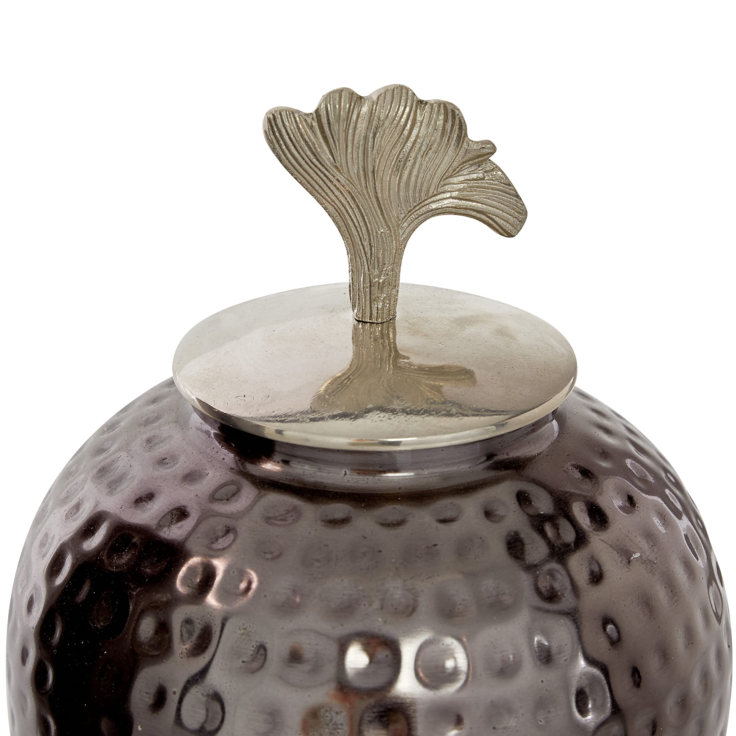 Deco 79 Hammered Metal Decorative Jars with Gingko Leaf Finials - Set of 2 (17