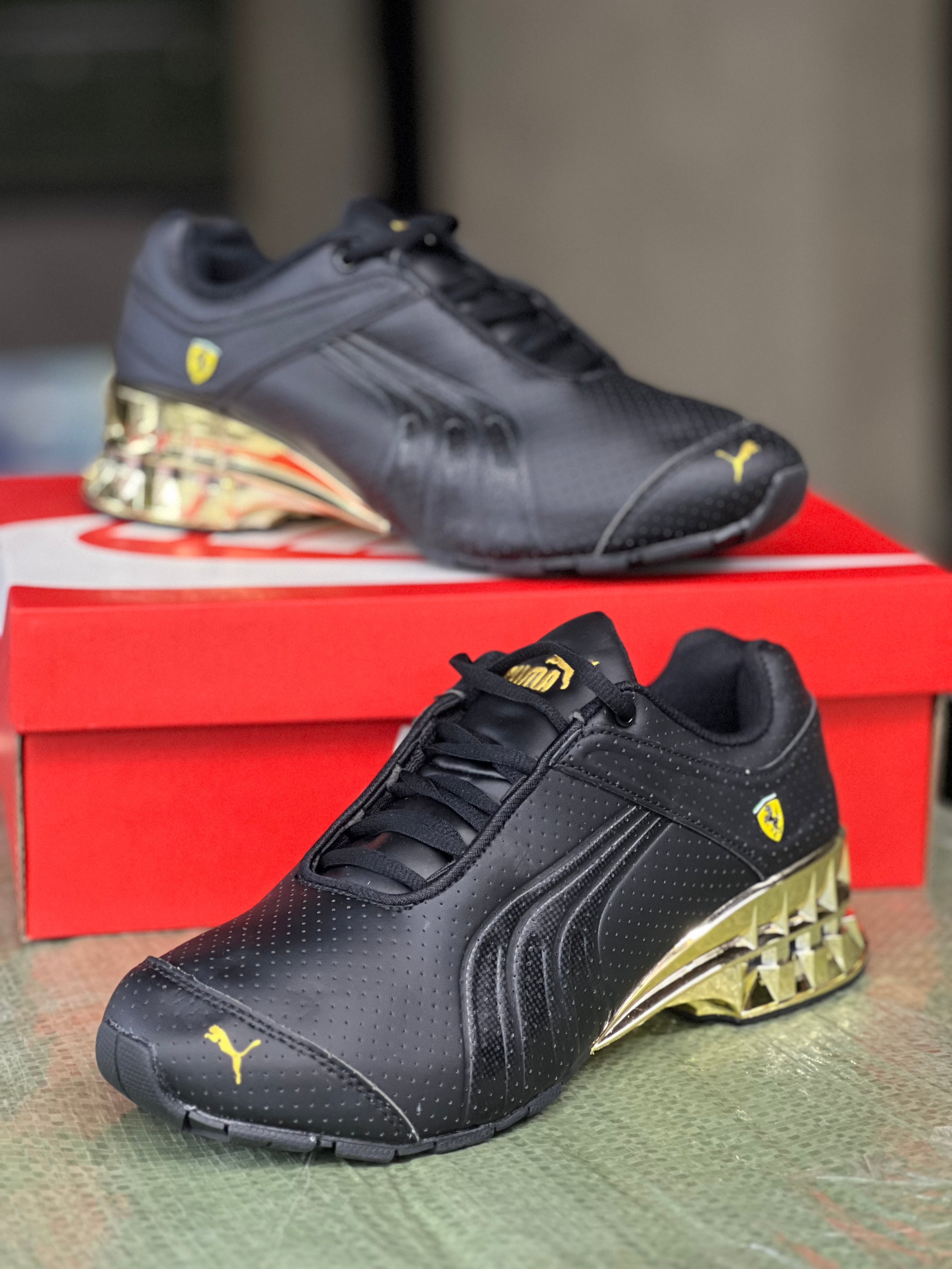 Puma x Ferrari Men's Sneakers - Black & Gold Athletic Shoes for Running & Casual Wear | High-Performance Sports & Lifestyle Footwear