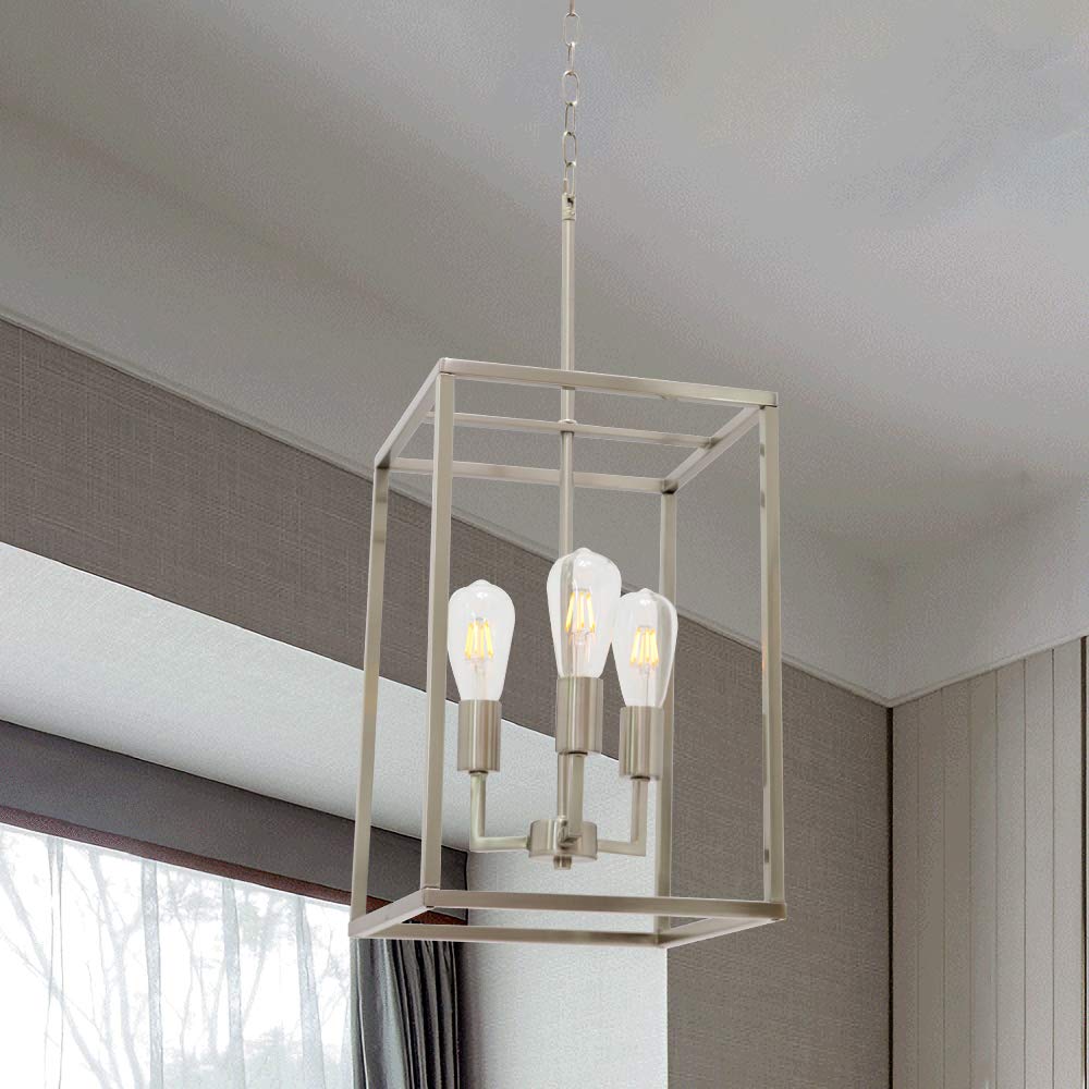 VINLUZ 3-Light Classic Brushed Nickel Chandelier - Elegant Indoor Pendant Lighting for Foyer, Hallway, Kitchen & Dining Room | Perfect for Home Decor, Wedding Venues and Restaurant Ambiance