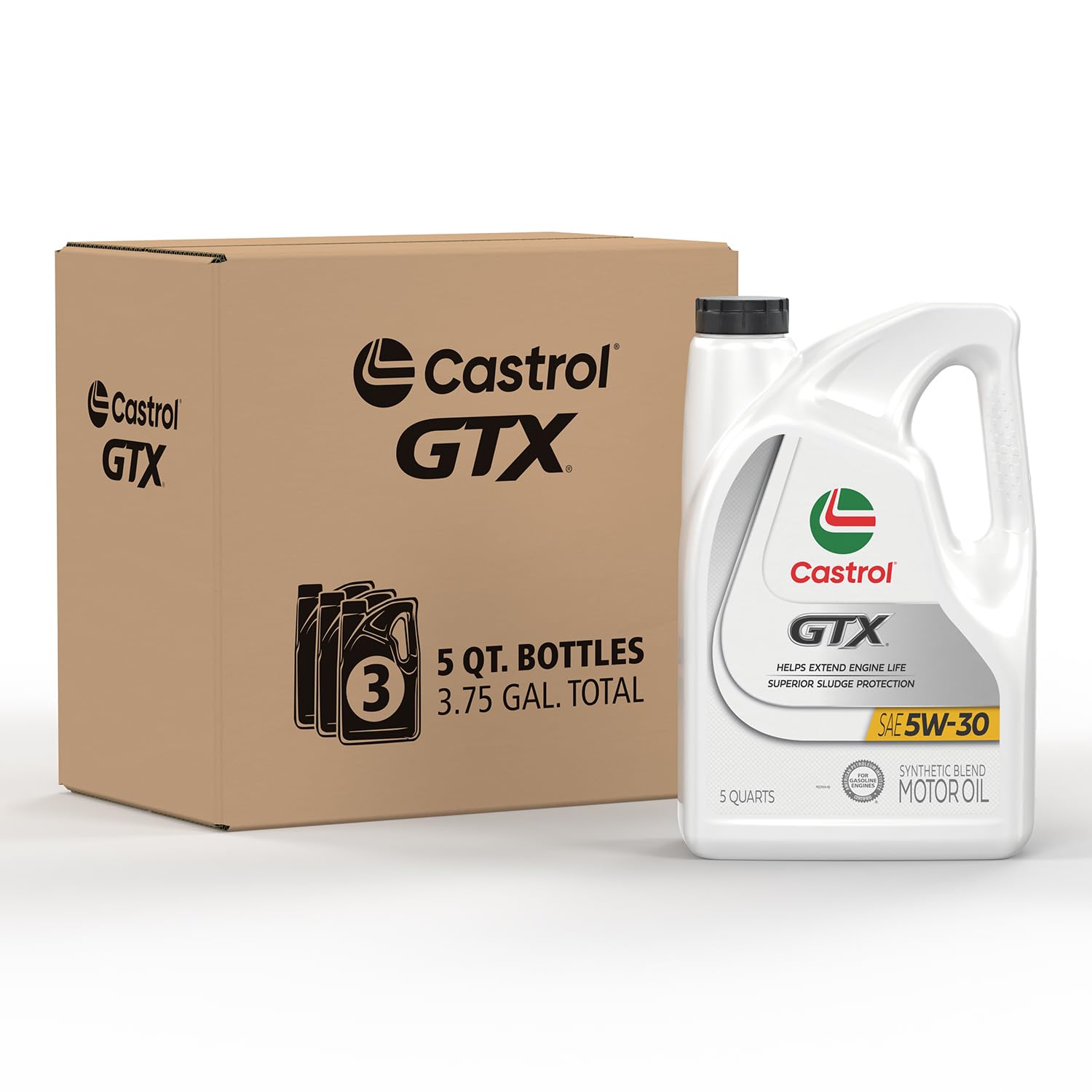 Castrol GTX 5W-30 Synthetic Blend Motor Oil - 5 Quarts (Pack of 3) | High Performance Engine Protection for Cars, Trucks & SUVs | Ideal for Daily Driving & Extreme Weather Conditions