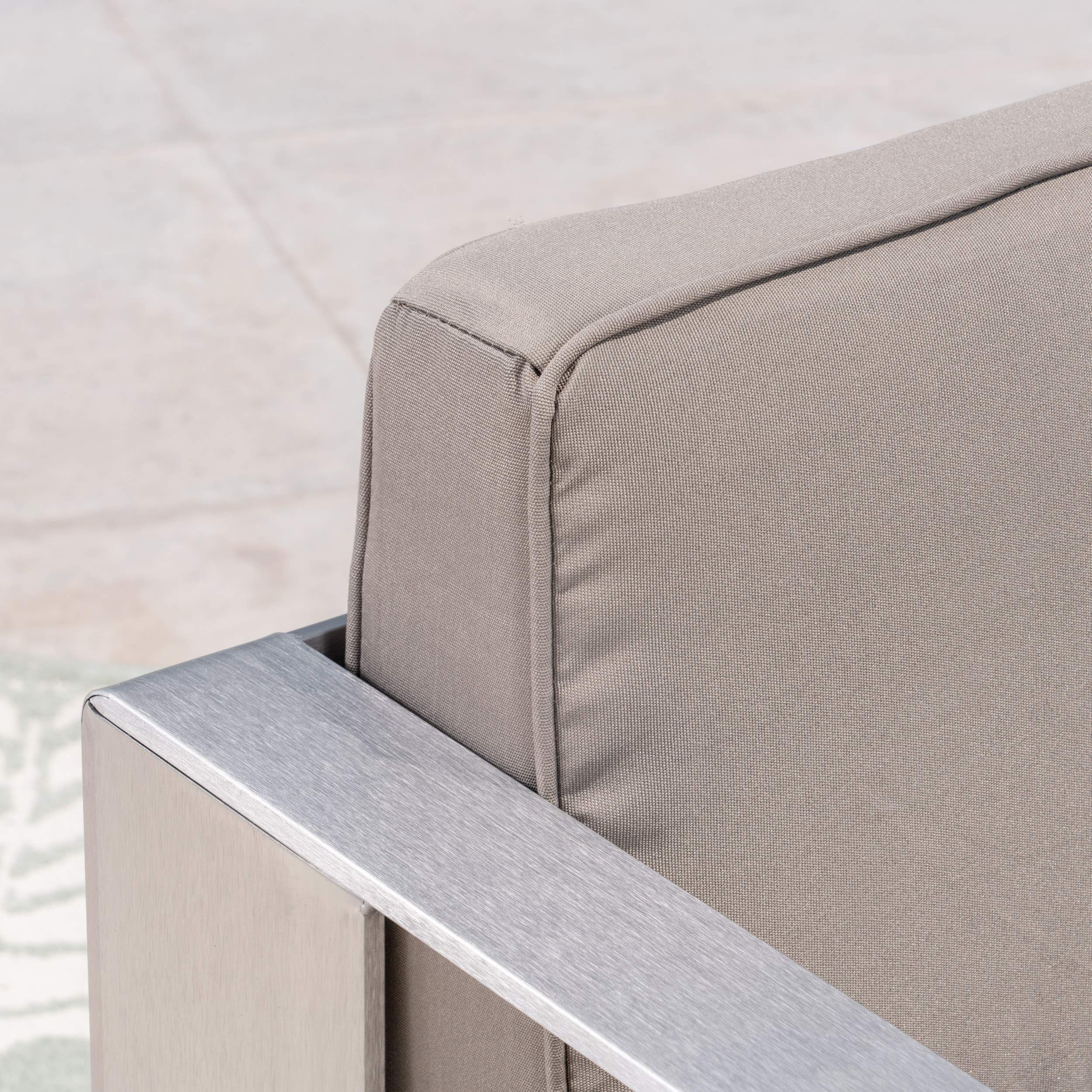 GDFStudio Outdoor Aluminum Club Chairs with Side Table - Silver & Khaki Patio Furniture Set for Garden, Poolside & Backyard Relaxation