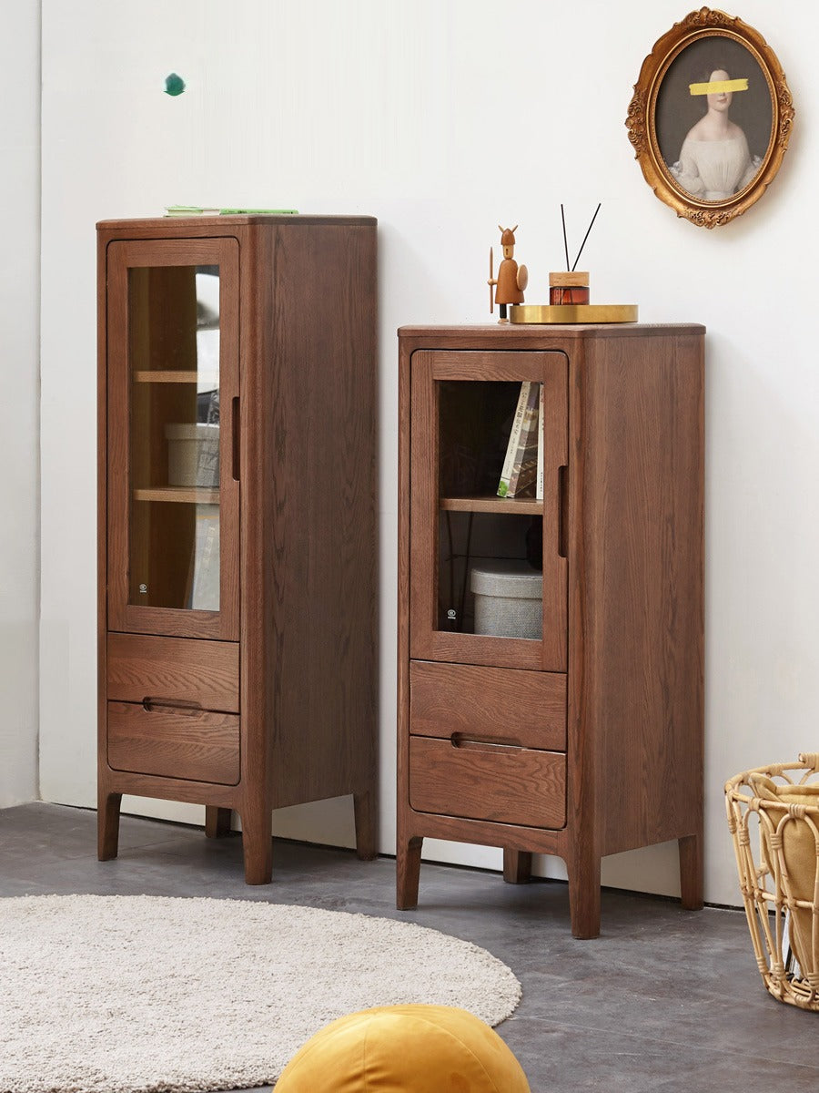 Solid Oak Wood Side Cabinet - Rustic Display Storage Shelf for Living Room, Bedroom & Entryway - Perfect for Home Decor & Organizing Books, Plants & Decorations