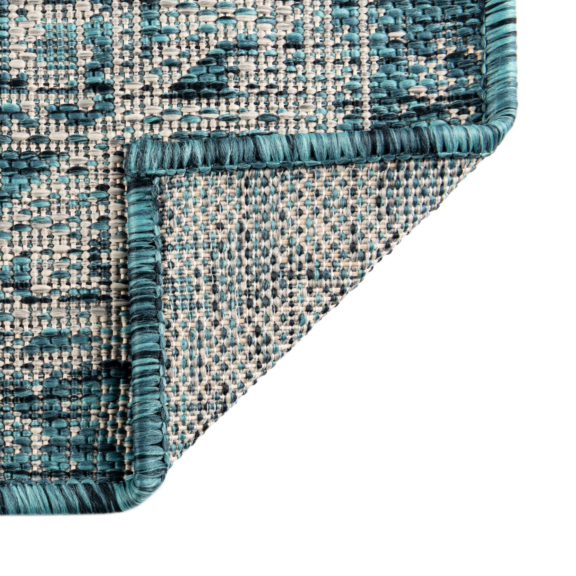 Aztec Flatweave Outdoor Rug 10' x 14' Teal - Durable & Stylish Area Rug for Patio, Deck, or Sunroom - Perfect for Living Rooms, Large Dining Areas & Open Floor Plans
