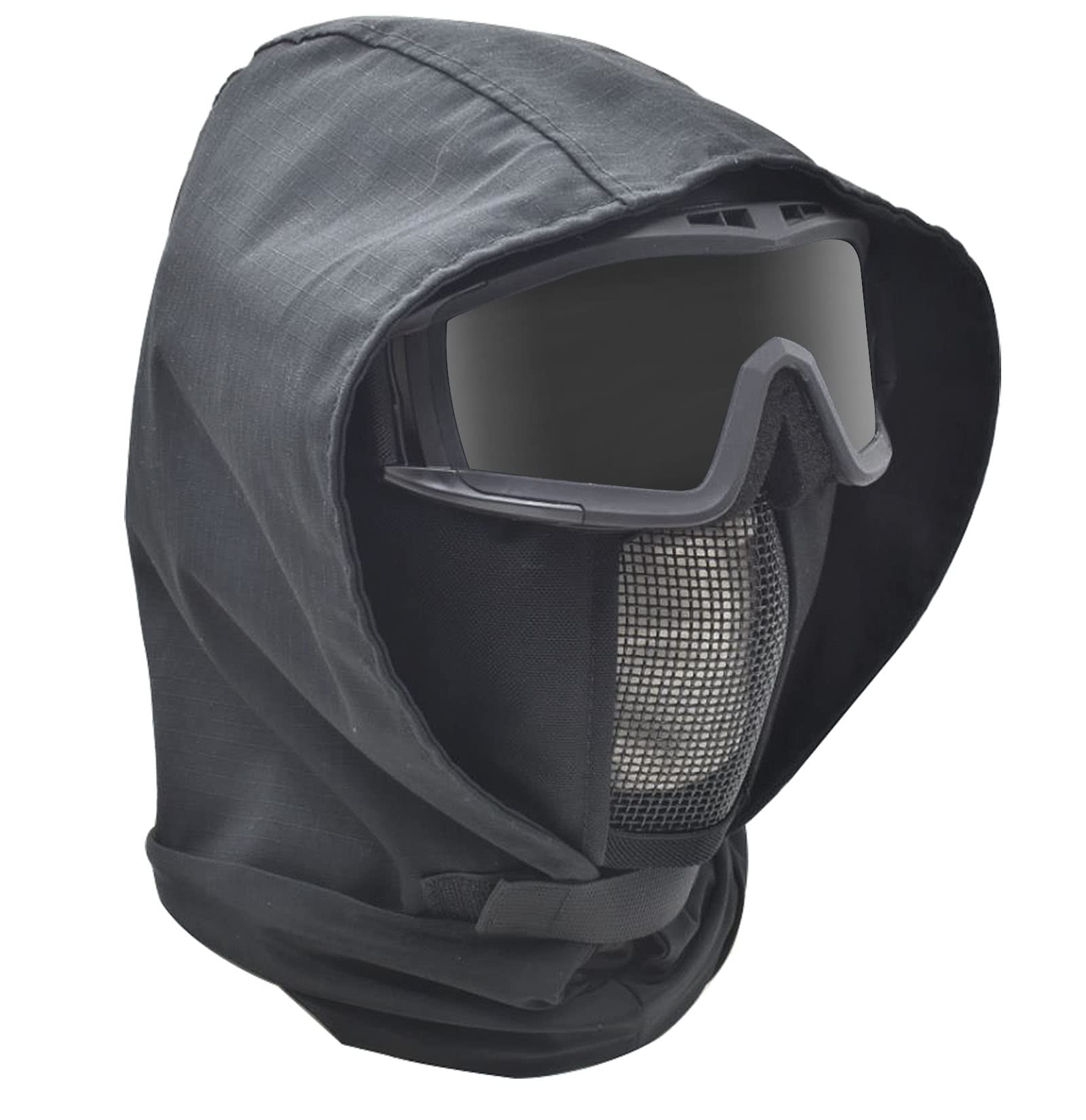 Foldable Half Face Airsoft Mask with Goggles & Hood - Tactical Paintball Protective Gear for Shooting, Airsoft & Outdoor Sports - Adjustable Mesh Lower Face Protection