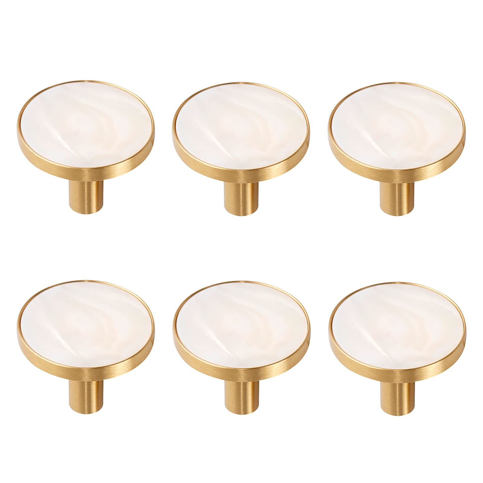 Gold Round Drawer Knobs - 6 Pack Kitchen Cabinet Handles for Bedroom, Bathroom & Dresser - 37mm Cupboard & Door Pulls with Screws - Elegant Hardware for Home Furniture & DIY Projects