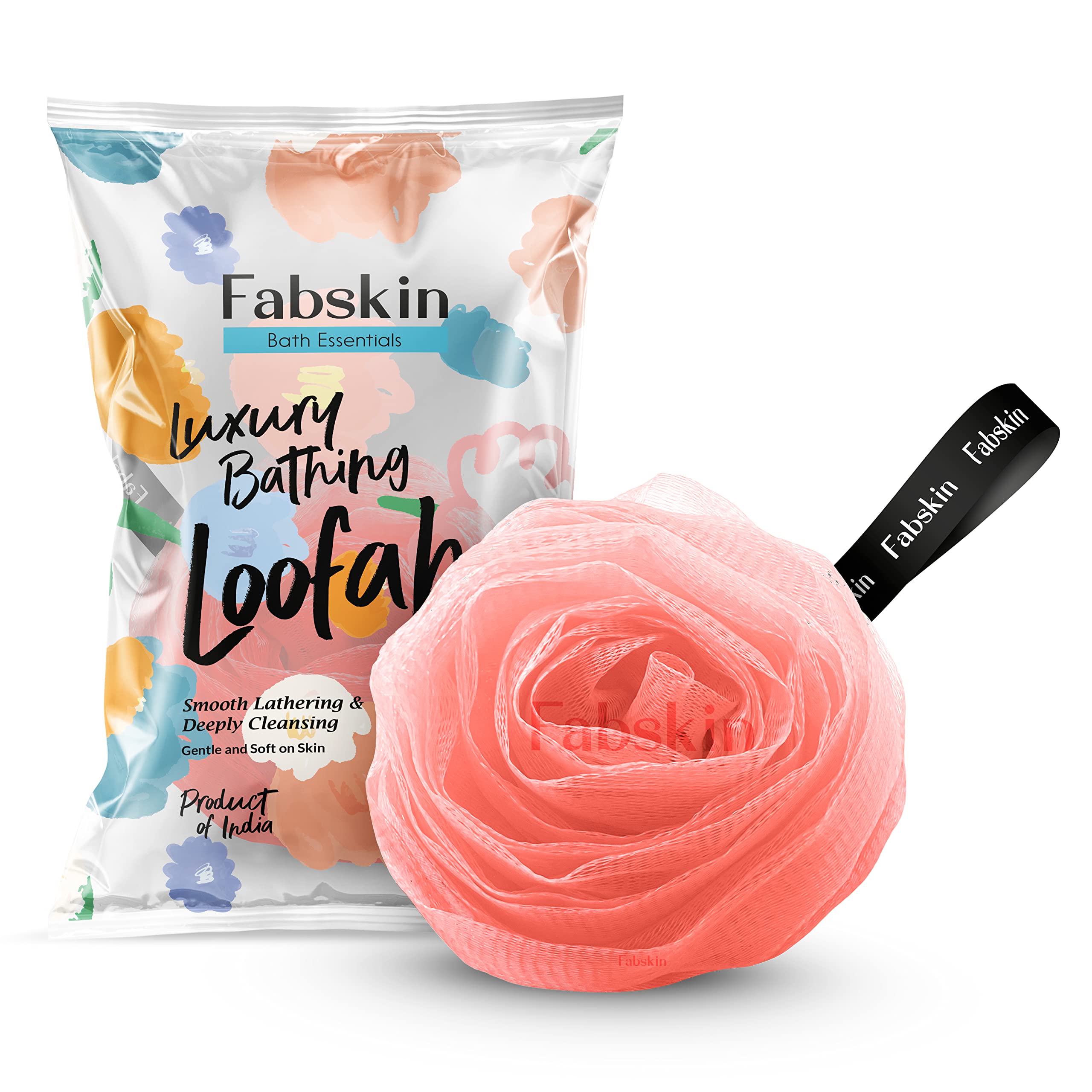 FABSKIN Rose Loofah Bath Sponge - Exfoliating Shower Scrubber for Women & Men | Gentle Body Wash Pouf with Natural Exfoliation | Perfect for Sensitive Skin & Daily Shower Routine (Peach Color) - Ideal for Spa Day, Gift Sets & Luxury Bath Experience