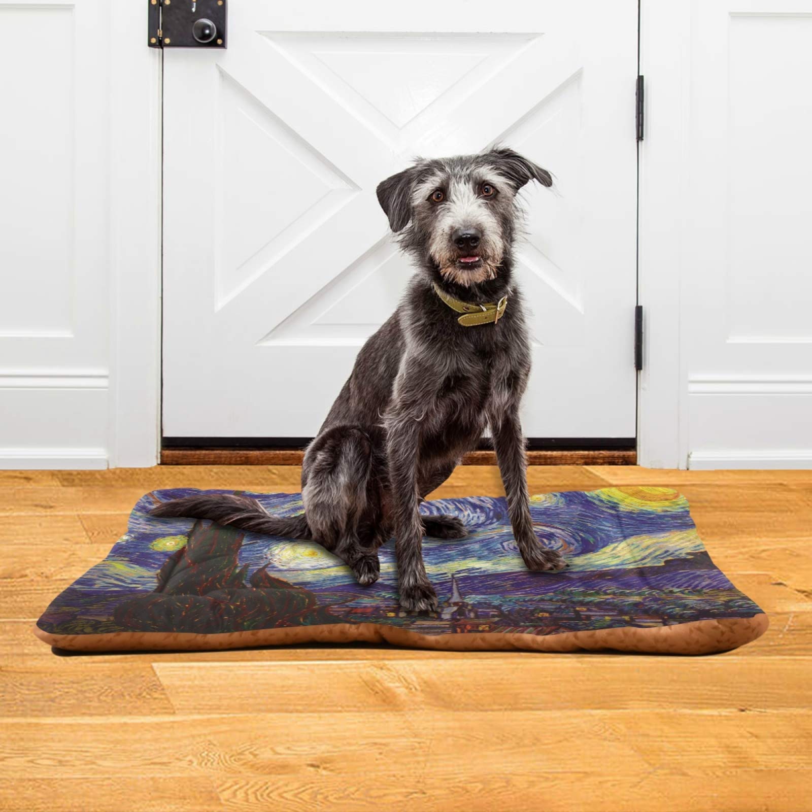 Van Gogh The Starry Night Pet Bed - Ultra Soft Rectangle Dog & Cat Bed for Small Medium Pets (24x18in) | Calming Comfort Bed for Puppies, Kittens | Perfect for Living Room, Bedroom & Pet Travel
