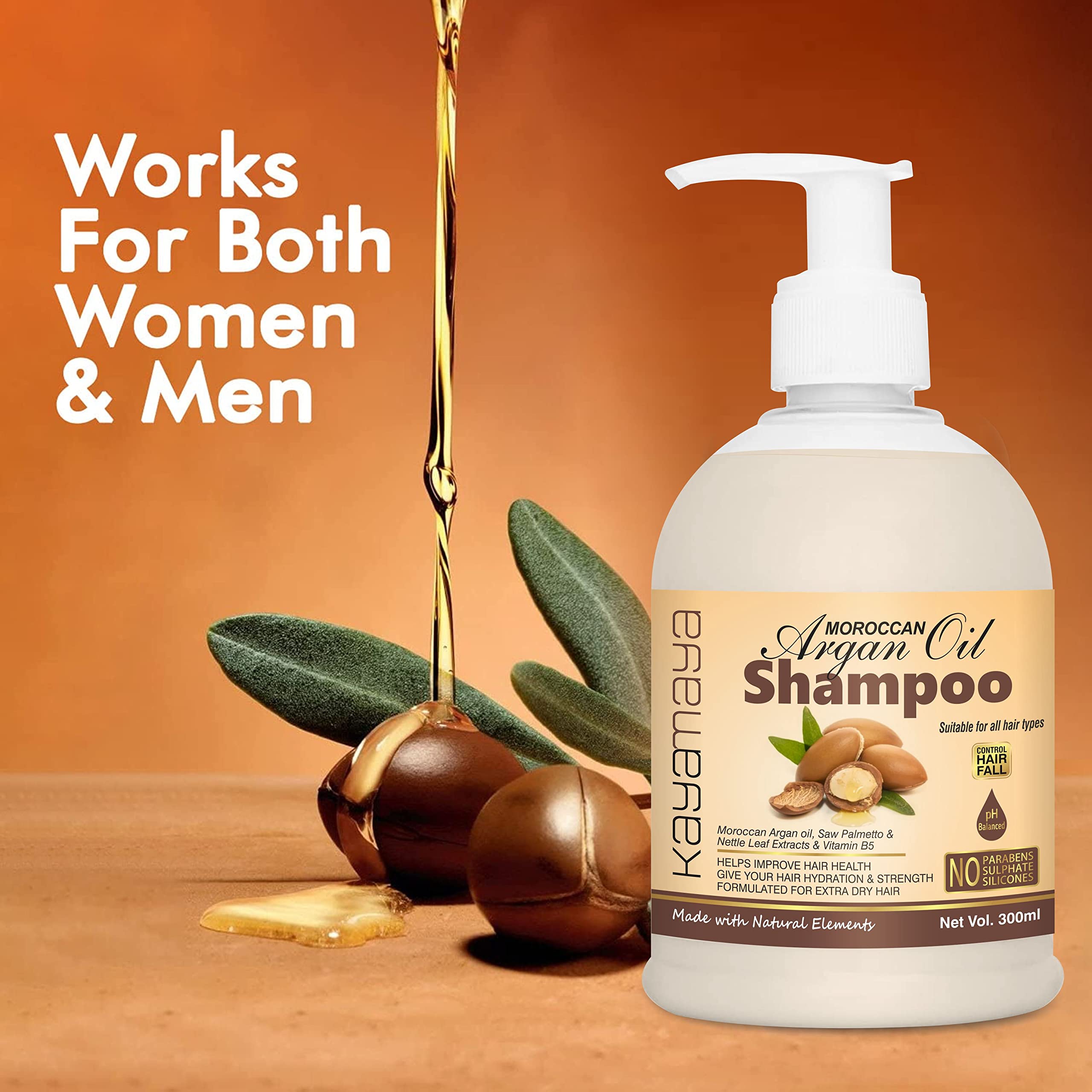 Kayamaya Moroccan Argan Oil Shampoo for Hair Growth & Repair - 300ml | Sulfate-Free, Hydrating & Nourishing Formula for Dry, Damaged Hair | Salon-Quality Hair Care at Home