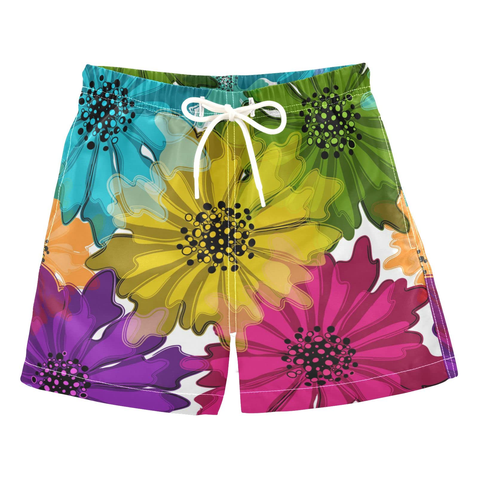Colorful Floral Boys Swim Trunks - Quick Dry Board Shorts for Beach, Surf & Pool | Hawaii Vacation Essentials for Kids & Toddlers