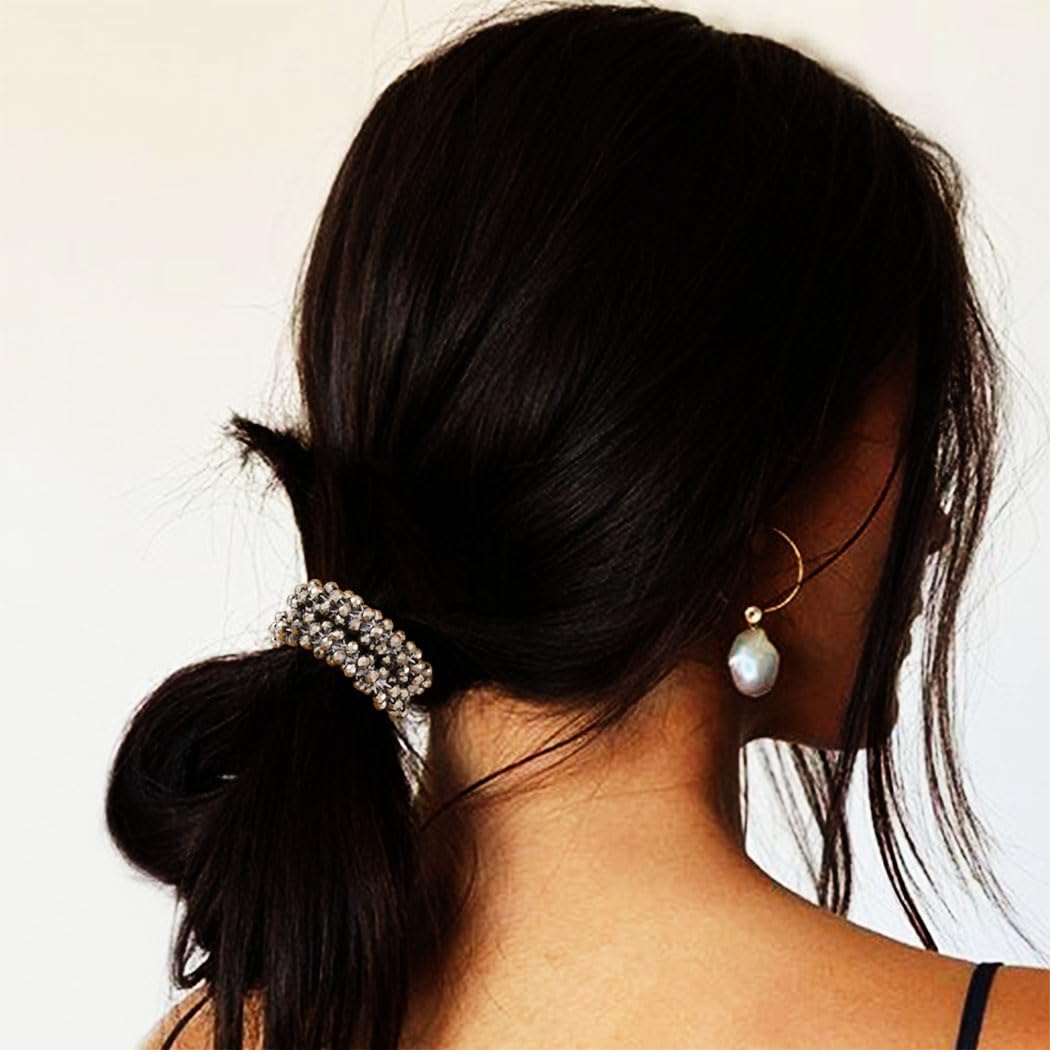 Sparkly Crystal Hair Scrunchies for Women & Girls - Rhinestone Beaded Elastic Ponytail Holders (Pack of 3) | Perfect for Parties, Weddings & Everyday Glam Accessories