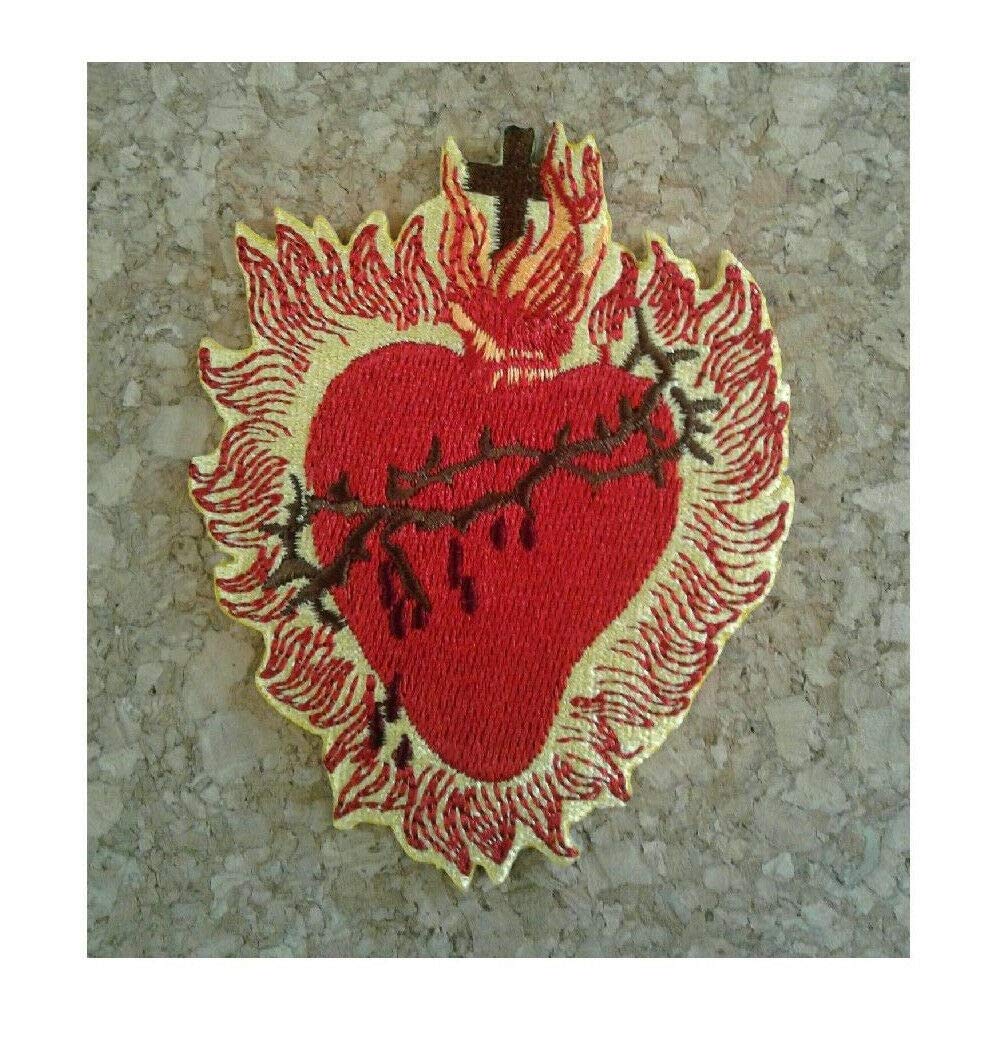Jesus Sacred Heart Embroidered Iron On Patch - Catholic Christian Religious Applique for Vestments, Jackets & Backpacks