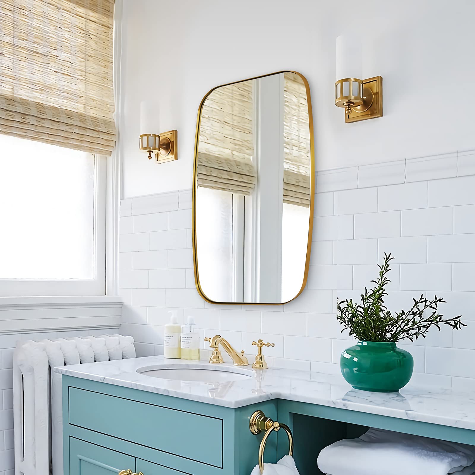 ANDY STAR 20x30 Inch Brushed Gold Bathroom Mirror - Stainless Steel Metal Frame Vanity Mirror for Over Sink, Wall Mounted Makeup Mirror (Perfect for Bathroom, Bedroom & Dressing Room)