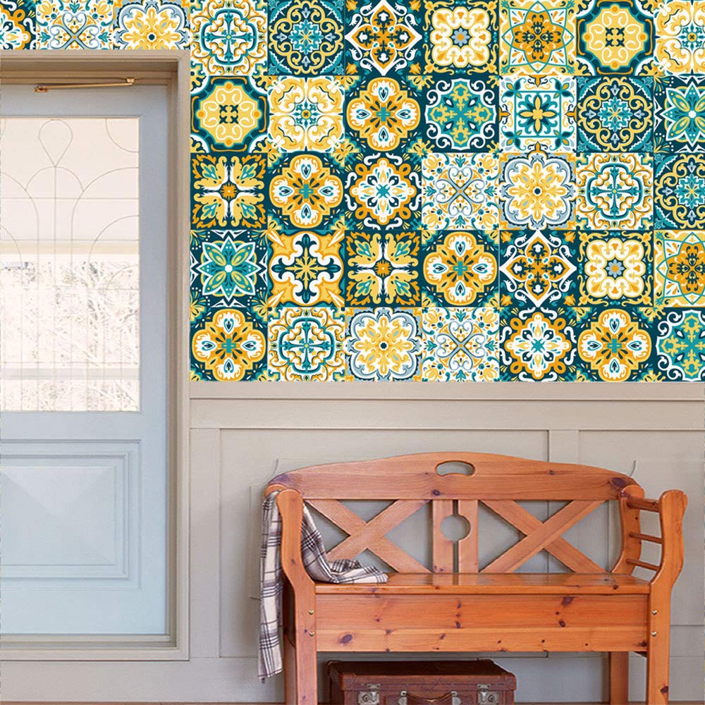EELa Retro Baroque Tile Stickers - DIY 3D Wall & Floor Decals - Waterproof Non-Slip Vinyl Stickers (100cm x 20cm) for Kitchen Backsplash, Bathroom Decor & Home Renovation