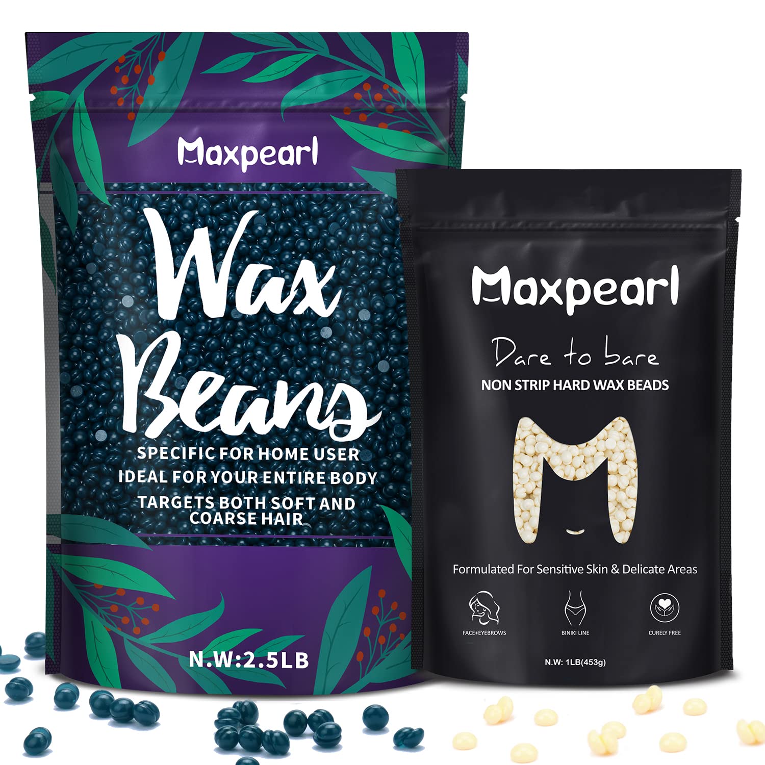 Maxpearl Hard Wax Beads Kit - 2.5LB Coarse Body Wax & 1LB Fine Facial Wax Beads for Hair Removal, Smooth Skin - Professional Salon & At-Home Waxing Solution