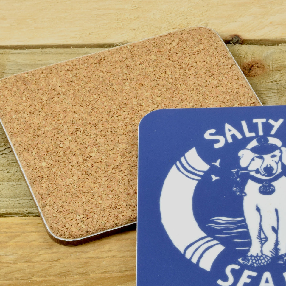 Salty Old Sea Dog Coaster Set - Nautical Theme Drink Coasters for Beer, Wine & Coffee - Perfect for Home Bar, Man Cave & Beach House Decor