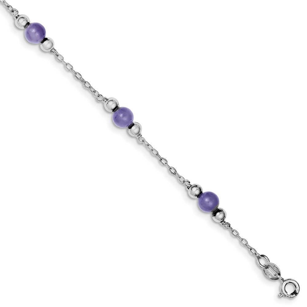 Lavender Jade Beaded Anklet - 9 Inch Sterling Silver Rhodium-Plated Black Bow Jewelry for Women | Elegant Ankle Bracelet for Weddings, Beach Vacations & Boho Fashion