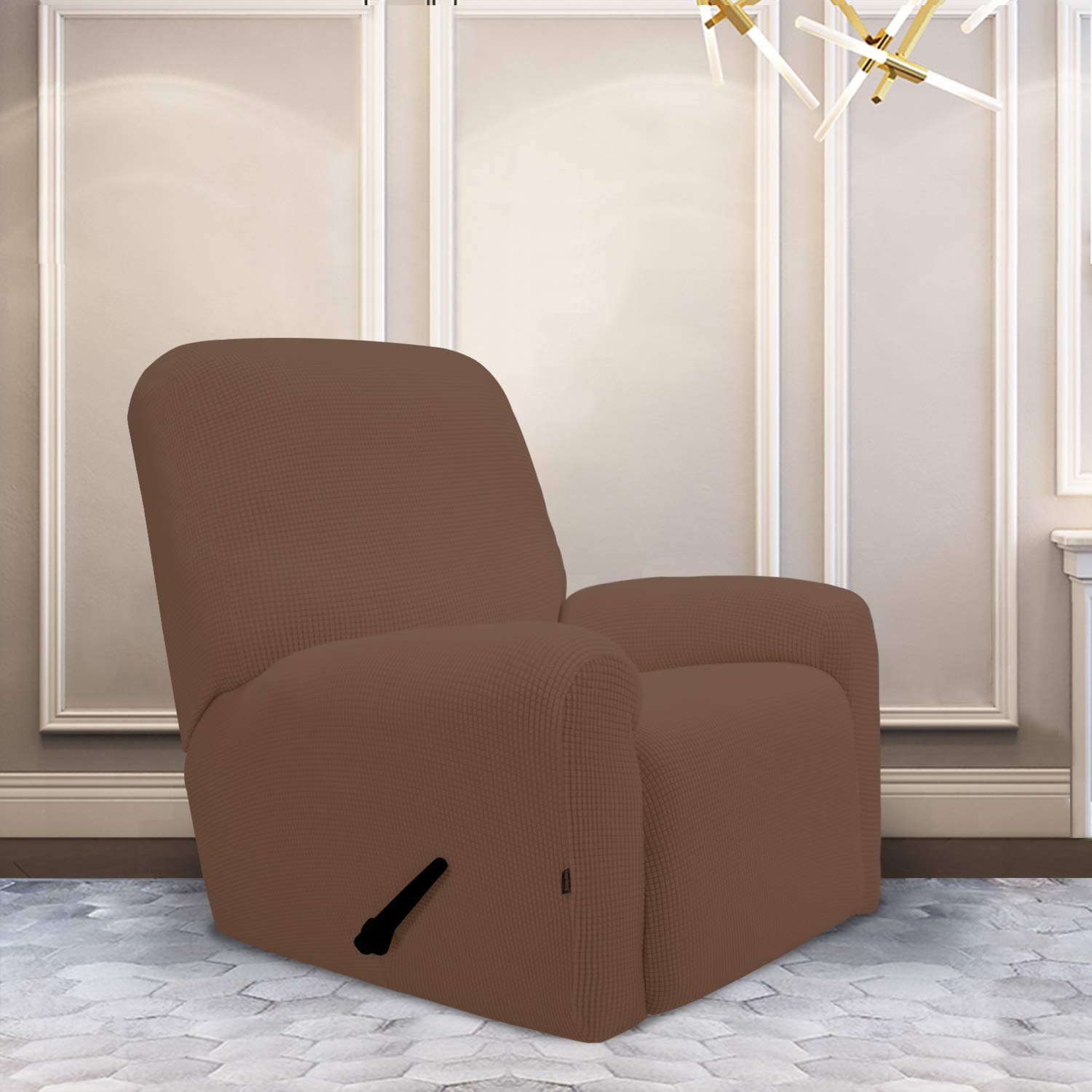 PureFit Stretch Recliner Sofa Slipcover with Pocket - Spandex Jacquard Non-Slip Sofa Cover, Washable Elastic Furniture Protector for Kids & Pets (Brown) | Perfect for Living Room, Family Room & Home Theater Seating