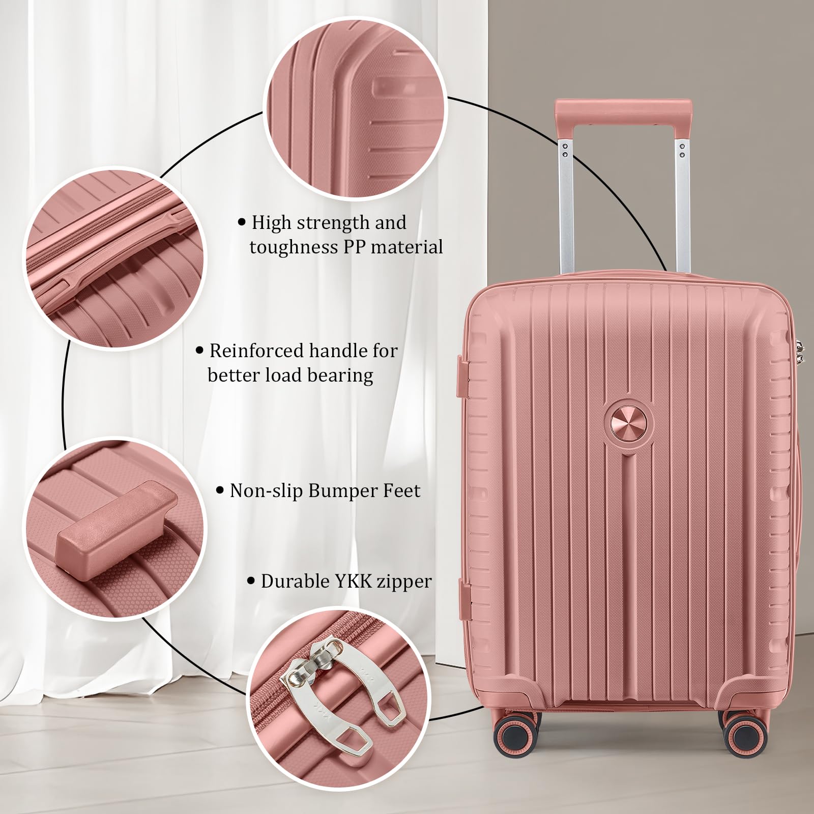 Joyway 5-Piece Hardshell Luggage Set with Spinner Wheels & TSA Lock - Rose Gold Suitcases for Air Travel, Carry-On & Checked Bags | Perfect for Family Vacations, Business Trips & International Travel