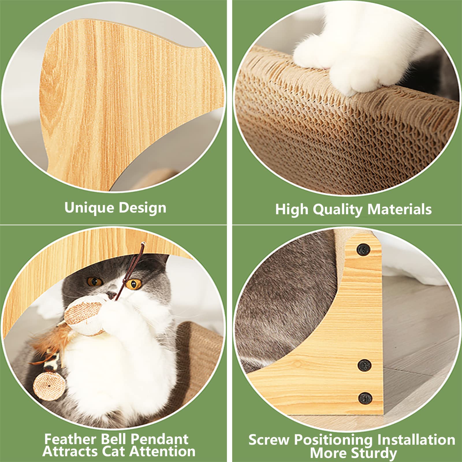 3 in 1 Cat Scratcher Cardboard Lounge Bed with Hanging Ball - Premium Scratching Pad for Large Cats & Kittens - Durable Square Shape Cat Furniture for Play, Rest & Scratch Relief - Perfect for Living Room, Bedroom or Home Office