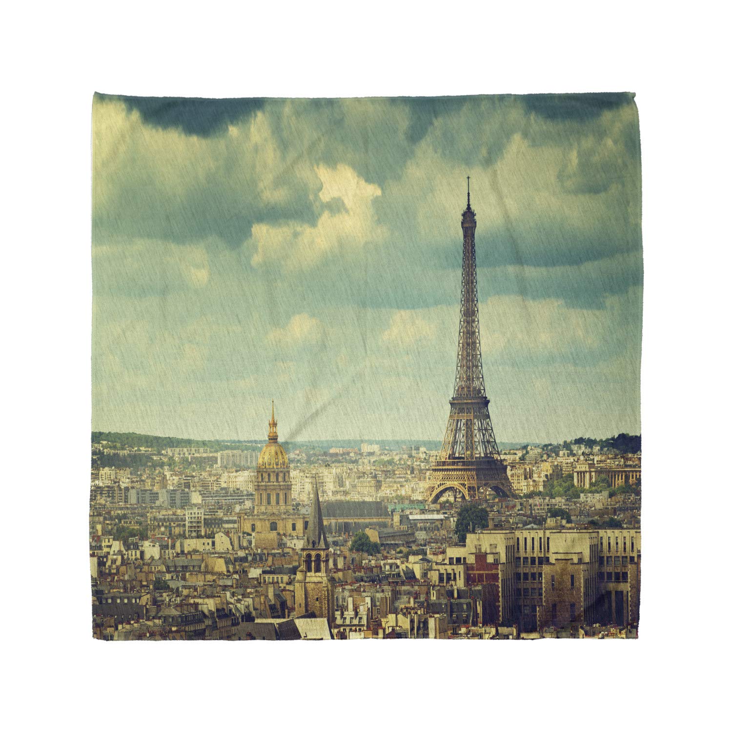 Ambesonne Eiffel Tower Bandana - Parisian Skyline Print Unisex Head Scarf & Neck Gaiter for Travel, Fashion & Outdoor Activities