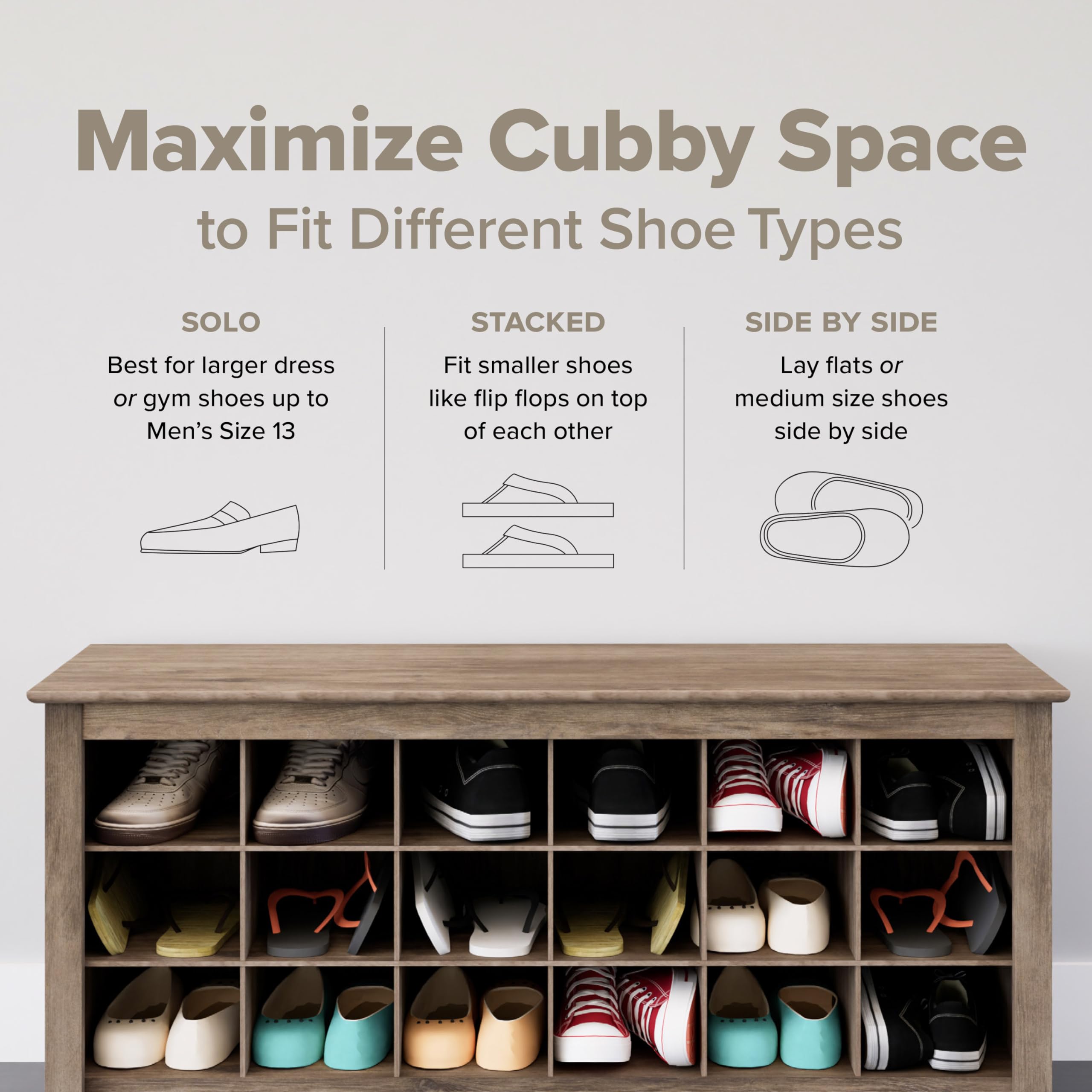 Prepac Gray Hall Tree Entryway Storage Cabinet - 24 Shoe Cubbies & 6 Double Coat Hooks - 15.5