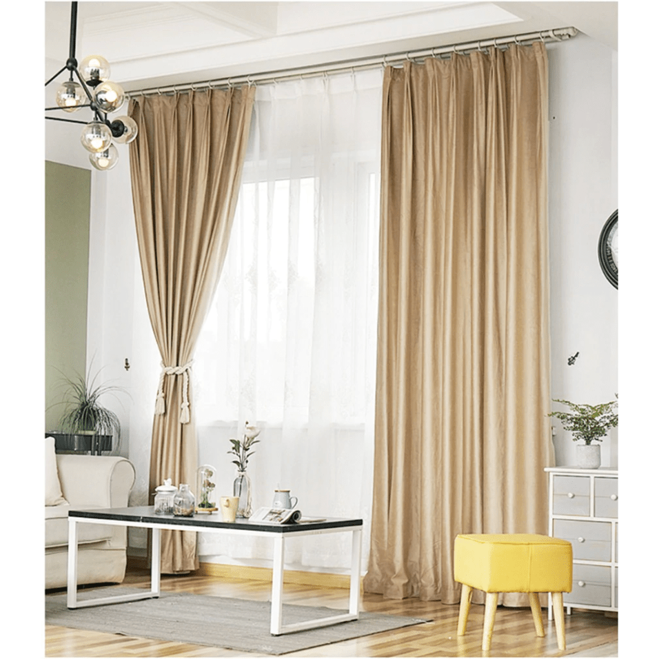 Brittany Velvet Plain Curtains in Ivory & Beige - Luxurious Window Treatments for Living Room & Bedroom