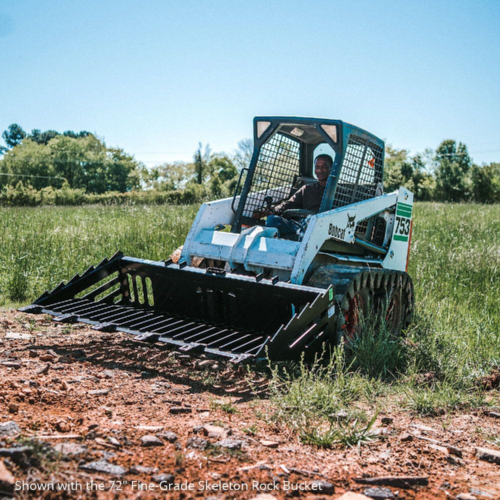 Titan Attachments 60in Heavy Duty Skeleton Rock Bucket with Bolt-On Teeth - Skid Steer Quick Tach Compatible - Reinforced Side Cutters - Perfect for Landscaping, Construction & Material Handling