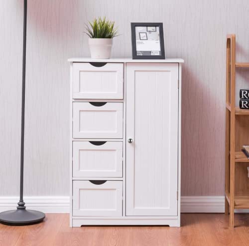 White Wooden 4-Drawer Storage Cabinet for Home - Floor Side Organizer with Drawers | Perfect for Bedroom, Living Room & Office Storage