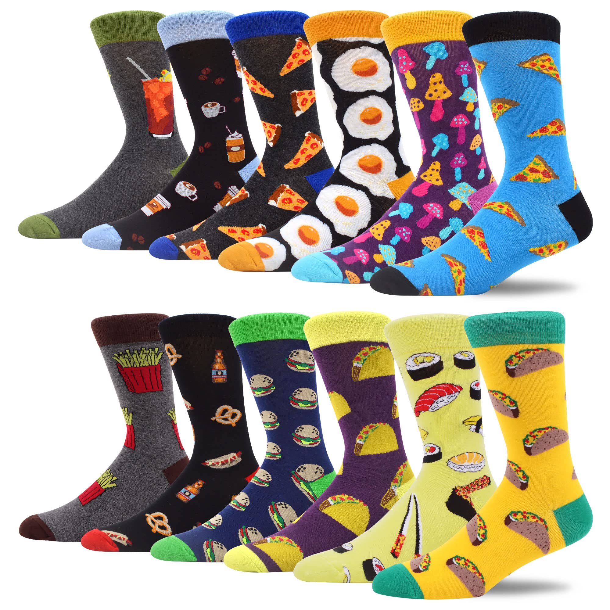 MAKABO Men's Funny Novelty Crew Socks - Colorful Casual Dress Socks Pack (3/6 Pairs) - Perfect for Gifts, Parties & Everyday Wear