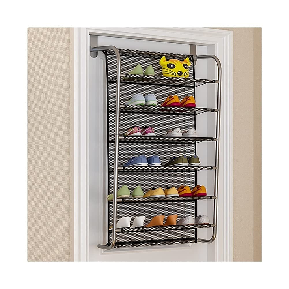 6-Tier Wall Mounted & Freestanding Metal Shoe Rack - Space Saving Shoe Storage Organizer for Entryway, Hallway, Closet & Bedroom - Black Shoe Shelf for Sneakers, Boots & Sandals (Perfect for Small Spaces & Apartment Living)