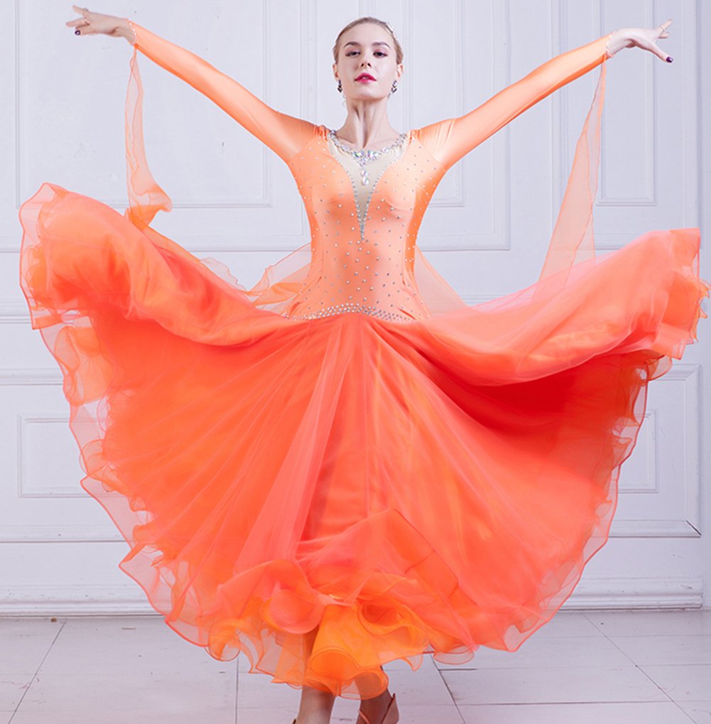 Elegant Women's Ballroom Dance Competition Dress - Modern Waltz Standard Long Sleeve Gown for Professional Dancers | Perfect for Competitions, Performances & Social Dancing Events