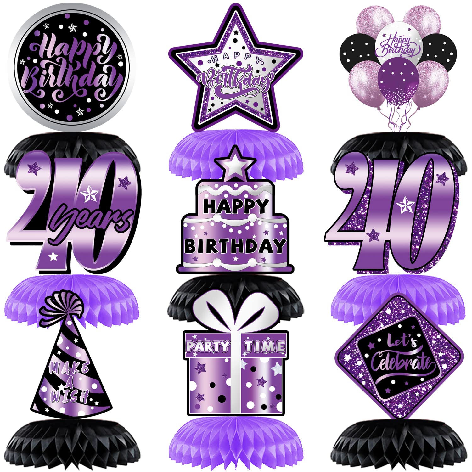 40th Birthday Party Decorations for Women - 9-Piece Purple Table Centerpieces, Cheers to 40 Years Celebration Supplies | Perfect for Milestone Birthday Parties, Anniversary Events & Purple-Themed Gatherings