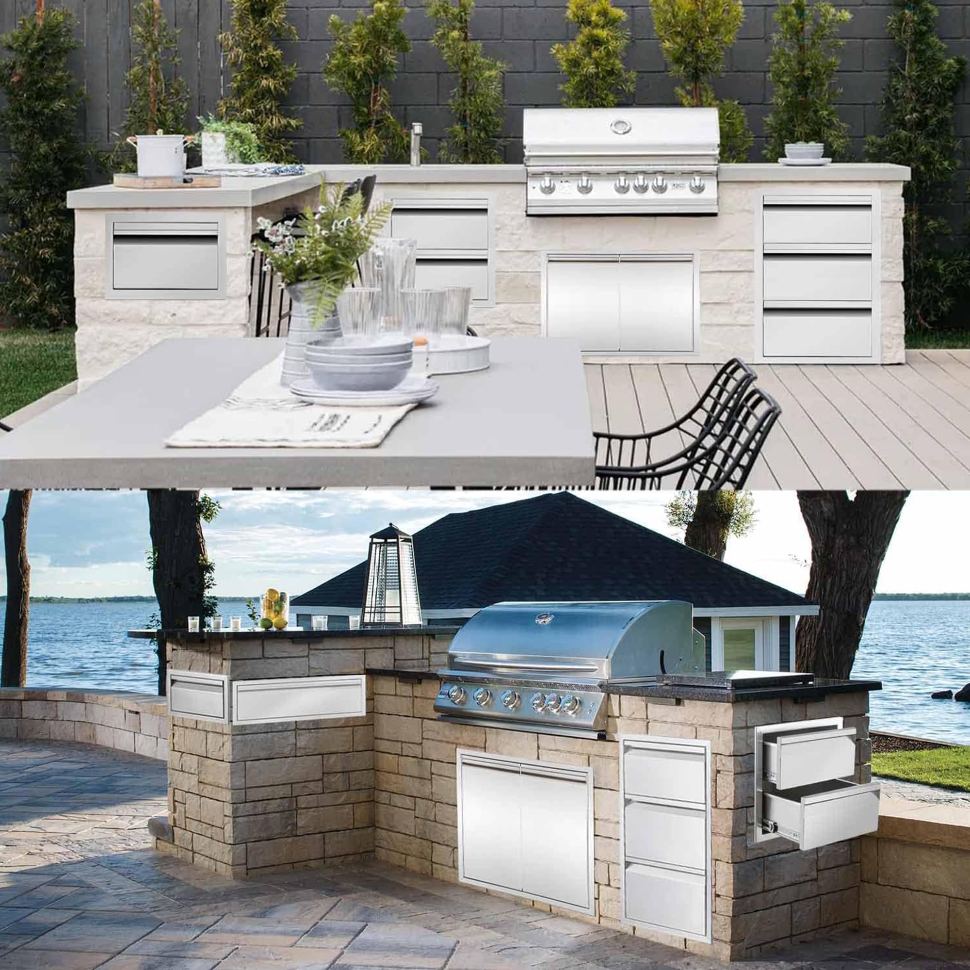 **Stainless Steel Outdoor Kitchen Drawers - Flush Mount BBQ Island Built-In Drawer, Weatherproof for Outdoor Kitchen & Grill Station (16