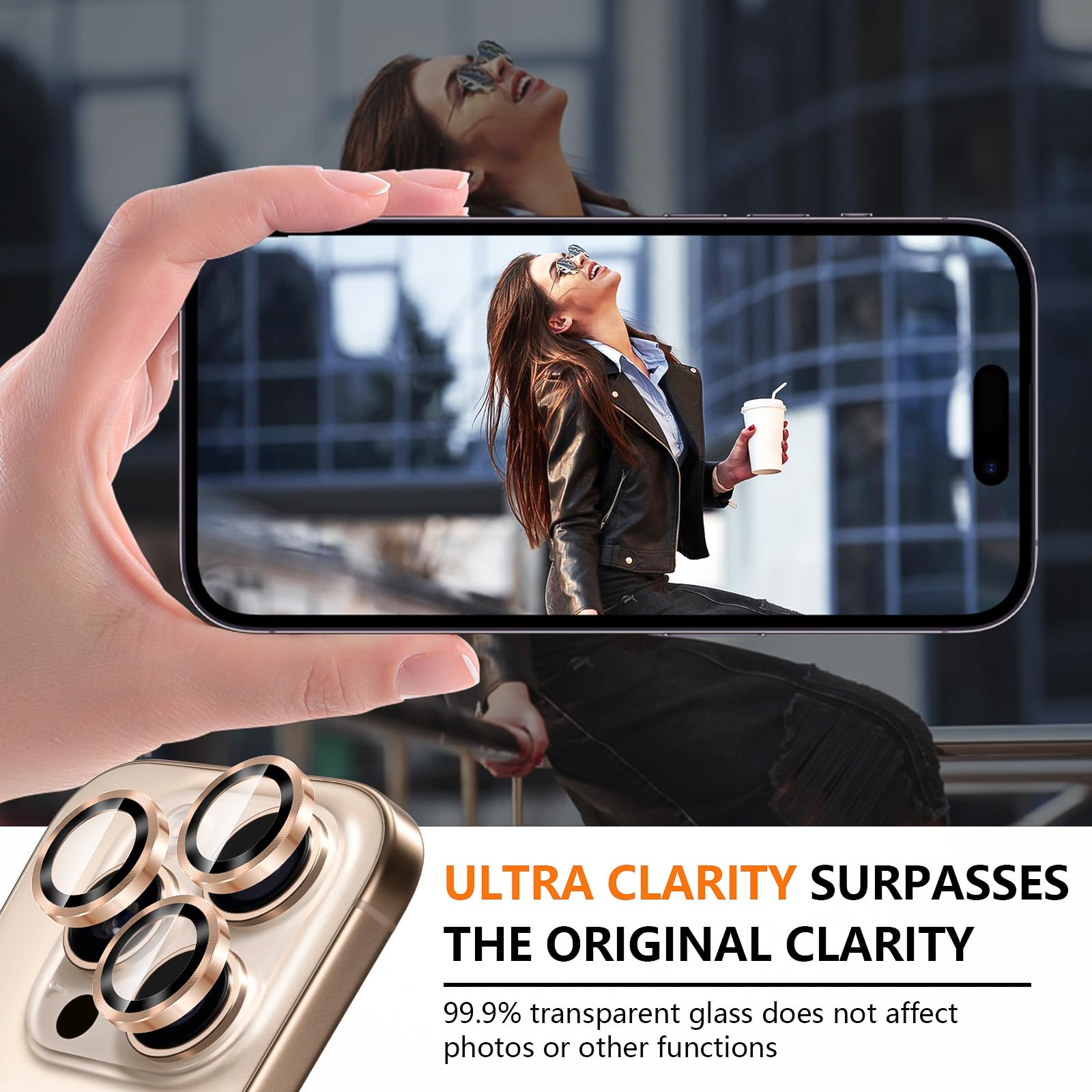 Suoman Premium Metal CD Lines 9H Tempered Glass Camera Lens Protector for iPhone 16 Pro & 16 Pro Max - HD Scratch Resistant, Individual Lens Cover in Bronze | Perfect for Outdoor Photography, Travel & Daily Protection
