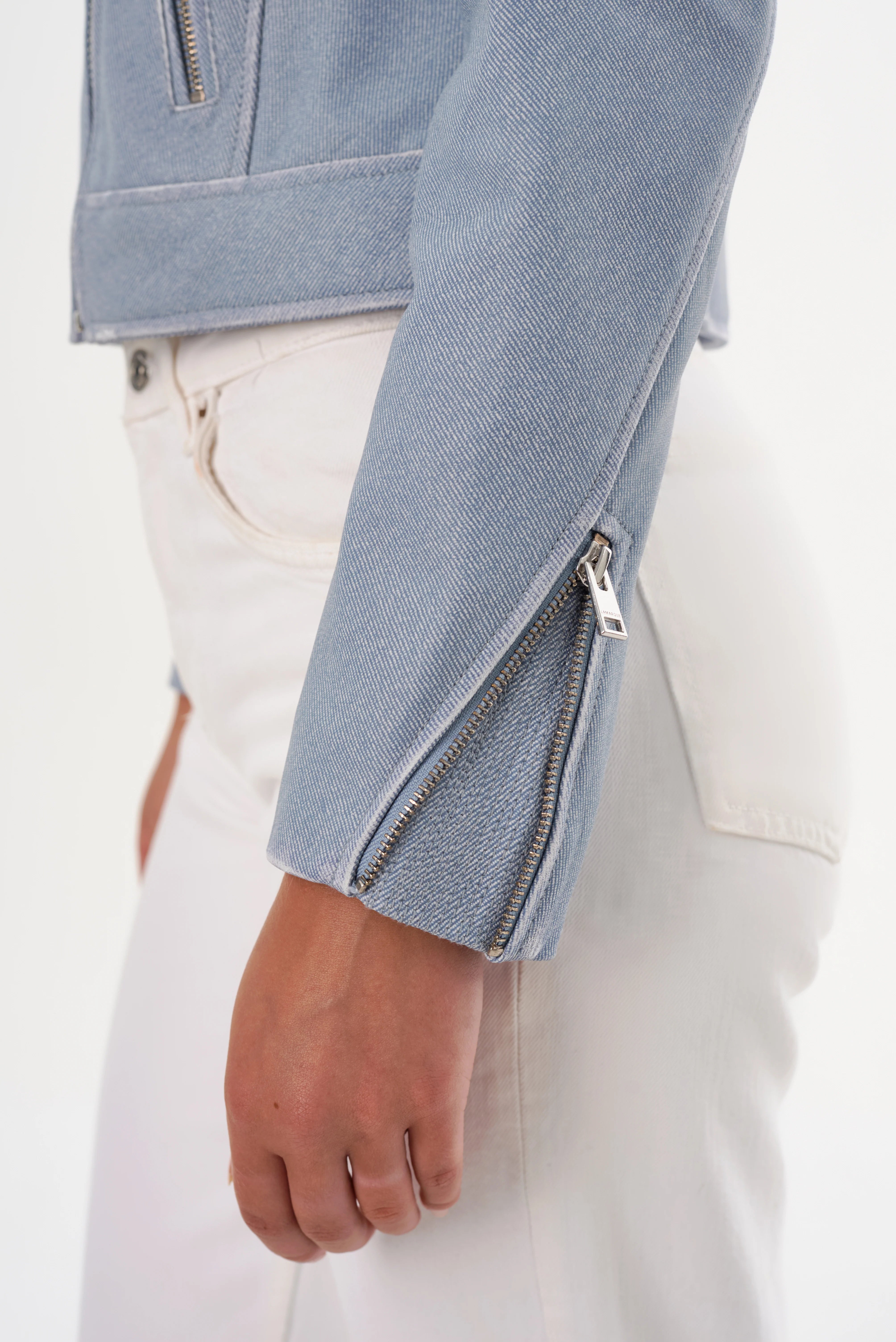 Women's Light Blue Denim Leather Biker Jacket - Stylish Motorcycle Outerwear for Casual Wear & Night Out