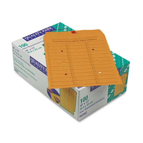 Quality Park Brown Kraft String & Button Interoffice Envelopes 10x13 Inches - 100 Envelopes per Box (2 Packs, Total 200) for Office Mail, Documents & Secure File Storage