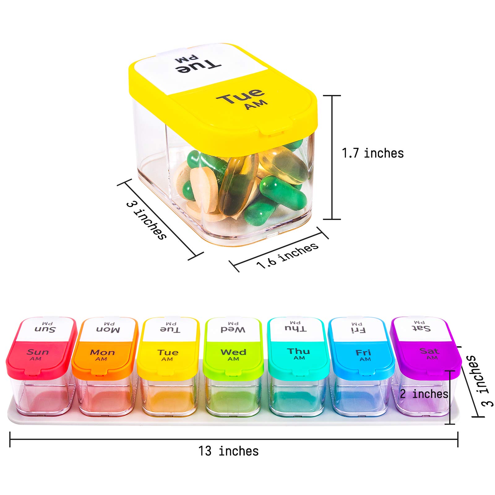 7-Day Large Pill Organizer Box - AM/PM & 3 Times Daily Medicine Case for Vitamins & Medications - Perfect for Travel, Home & Weekly Medication Management