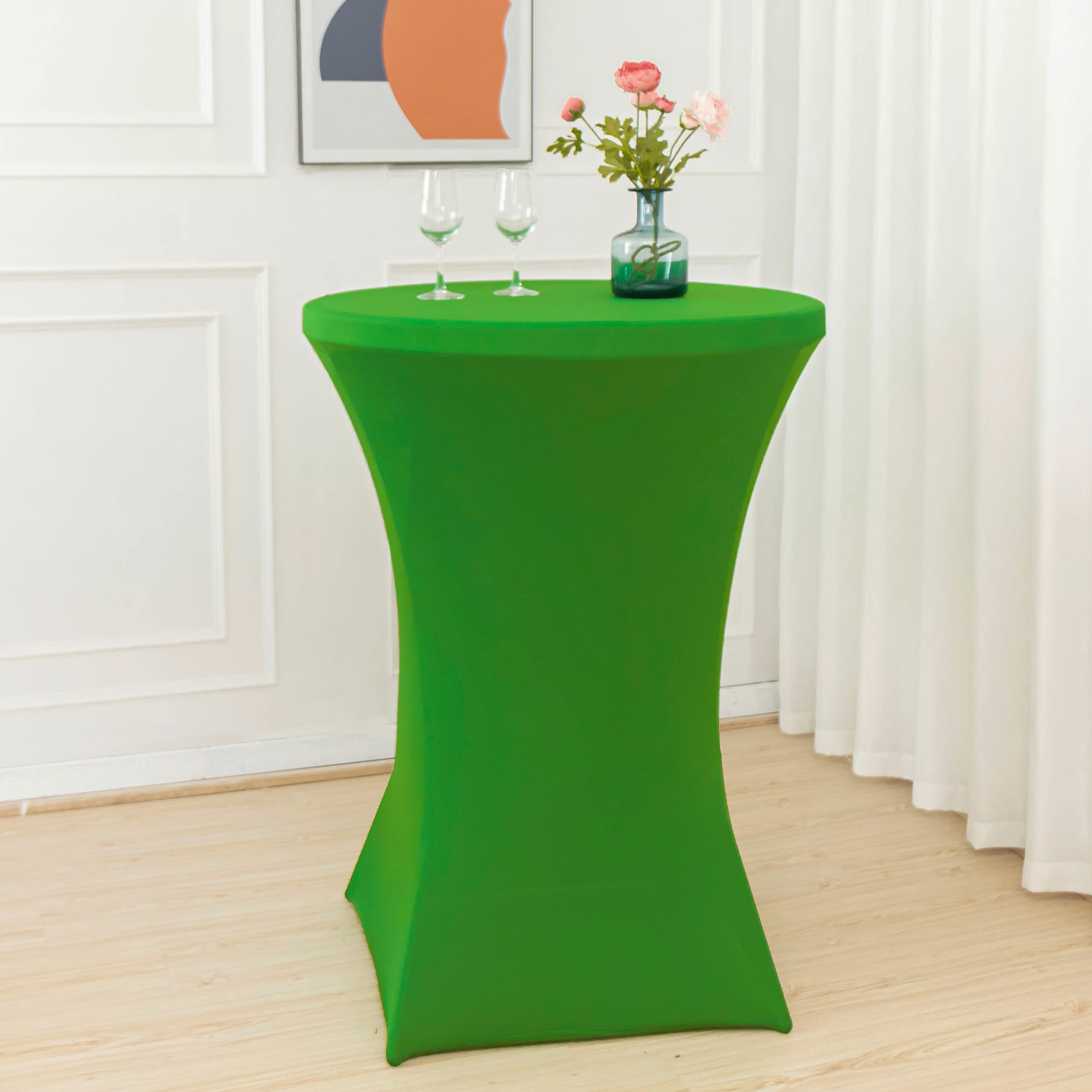 4 Pack Stretchable Spandex Cocktail Tablecloth - 36 x 43 Inch Elastic Fitted Round Table Cover for Banquet, Bar, Party & Events (Green) - Perfect for Wedding Receptions, Birthday Parties & Outdoor Gatherings