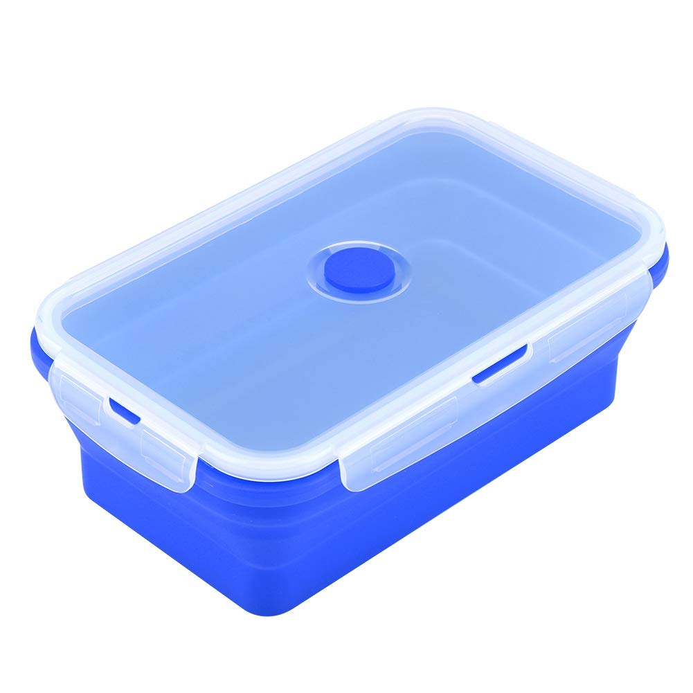 Ymiko 1200ml Foldable Silicone Bento Box - Collapsible Lunch Container for Office, School & Travel - Microwave & Dishwasher Safe Food Storage (Blue) - Perfect for Meal Prep, Picnics & Camping