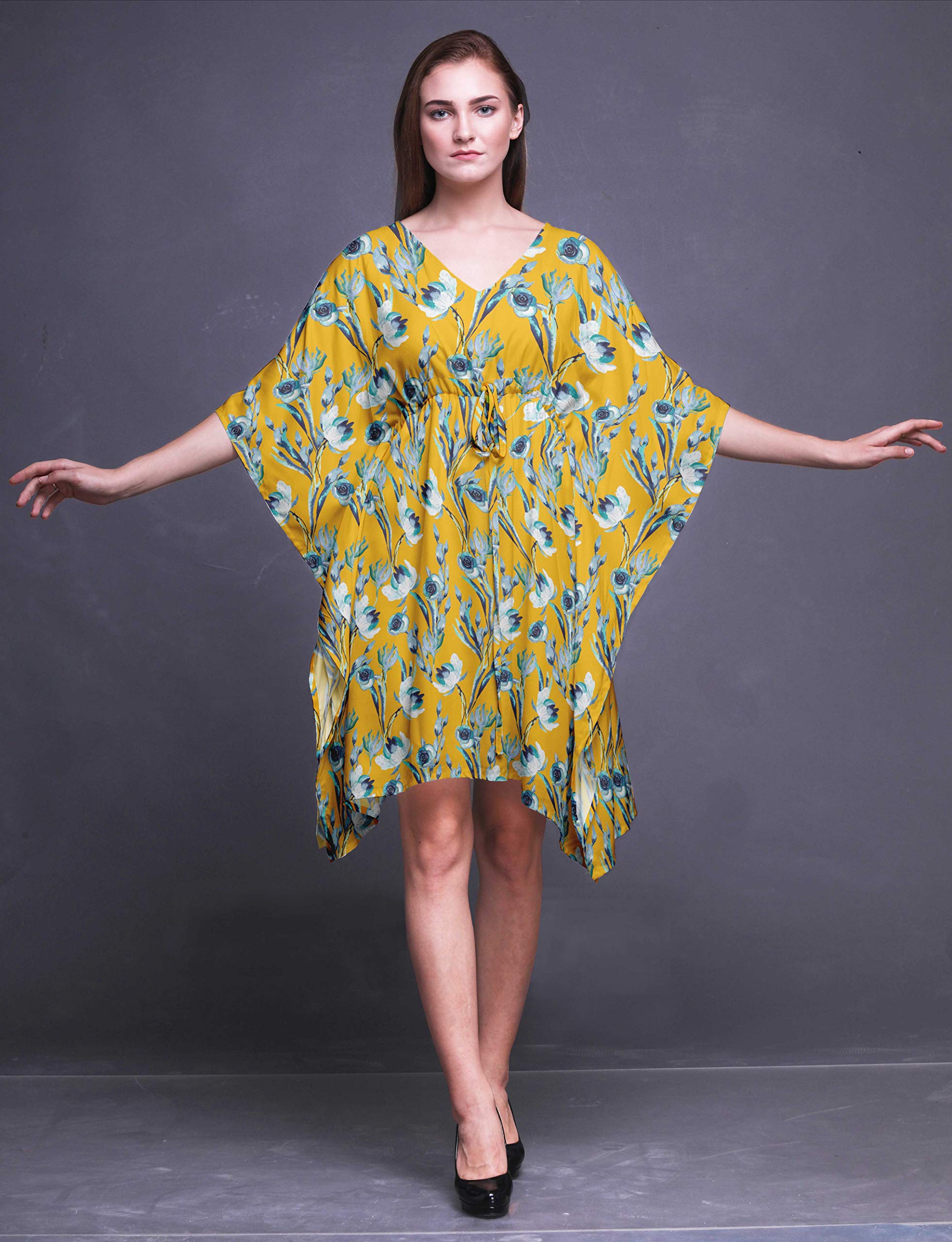 Bimba Women's Short Caftan Midi Dress - Beach Swimwear Cover Up, Summer Boho Kaftan Dress for Poolside, Vacation & Resort Wear