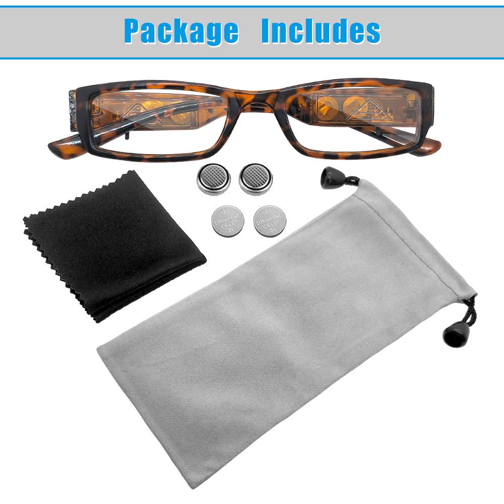 LED Magnifying Reading Glasses with Light for Men & Women - +1.0 Strength Full Frame Lighted Eyewear - Perfect for Nighttime Reading, Crafts, and Low Light Conditions