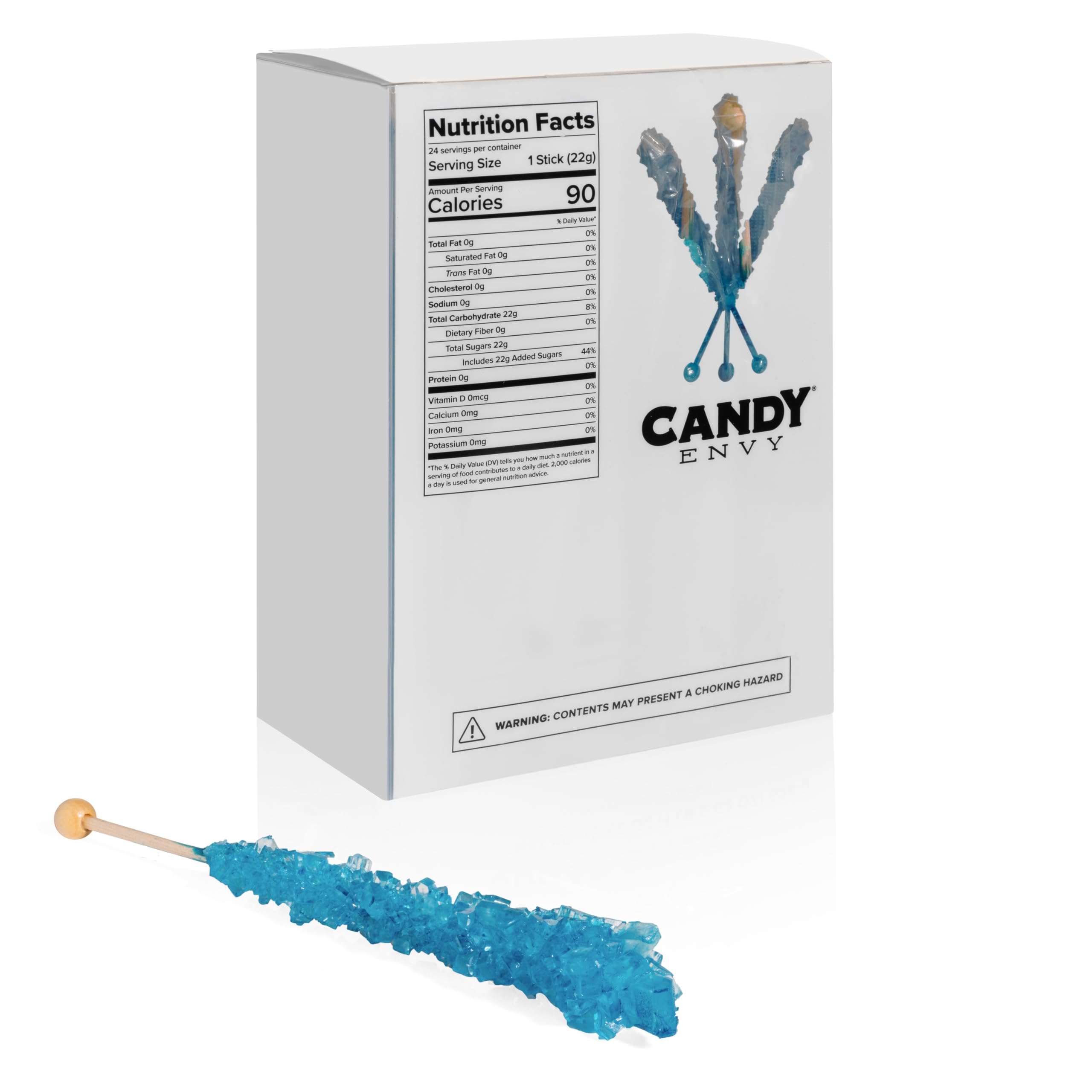 Blue Raspberry Flavored Rock Candy Sugar Sticks - Individually Wrapped (24 Count) - Perfect for Party Favors, Gift Bags & Dessert Decorations