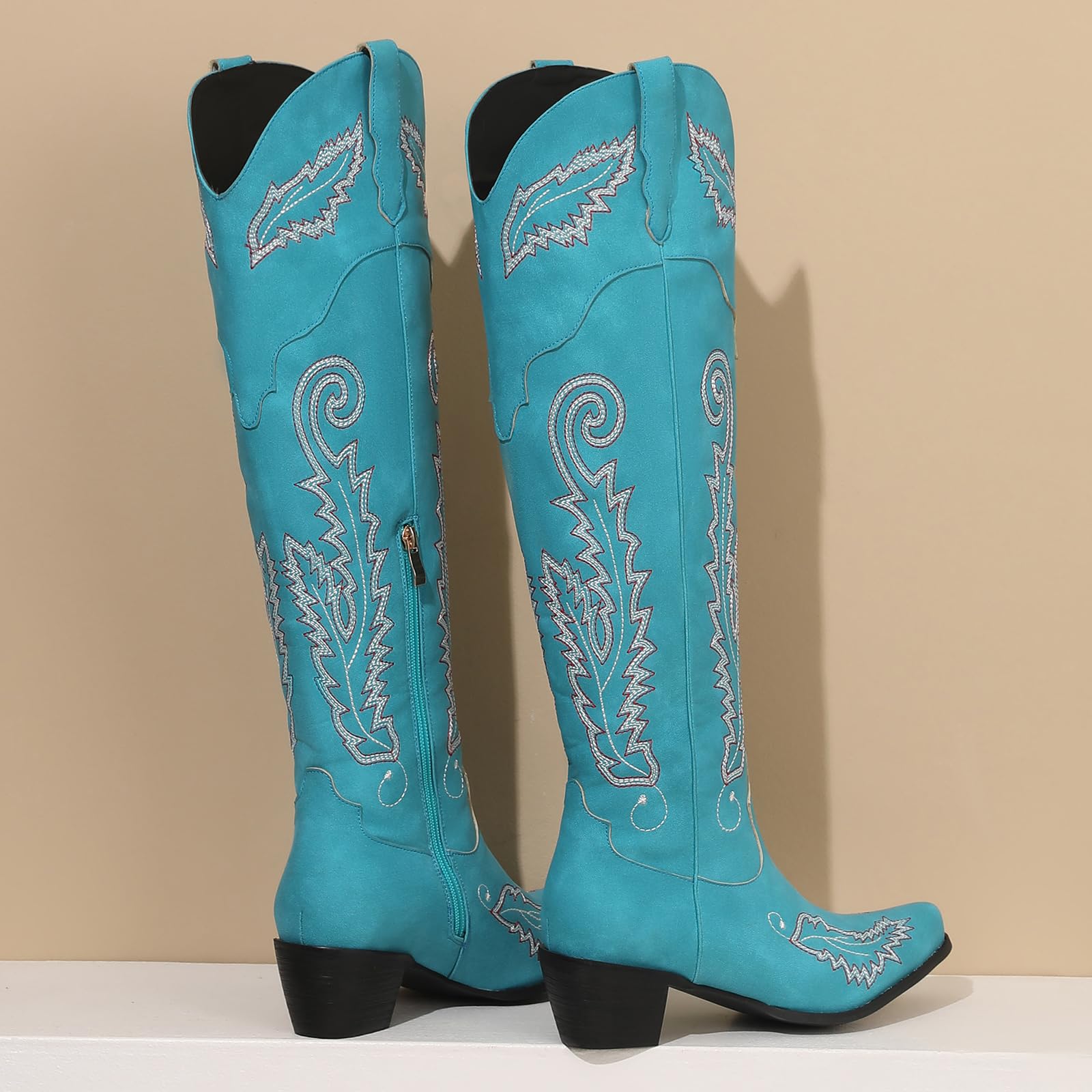 SaraIris Women's Black Cowboy Boots - Western Cowgirl Knee High Pull-On Boots with Pointed Toe | Country Style Fashion for Women | Perfect for Rodeo, Line Dancing & Casual Outfits