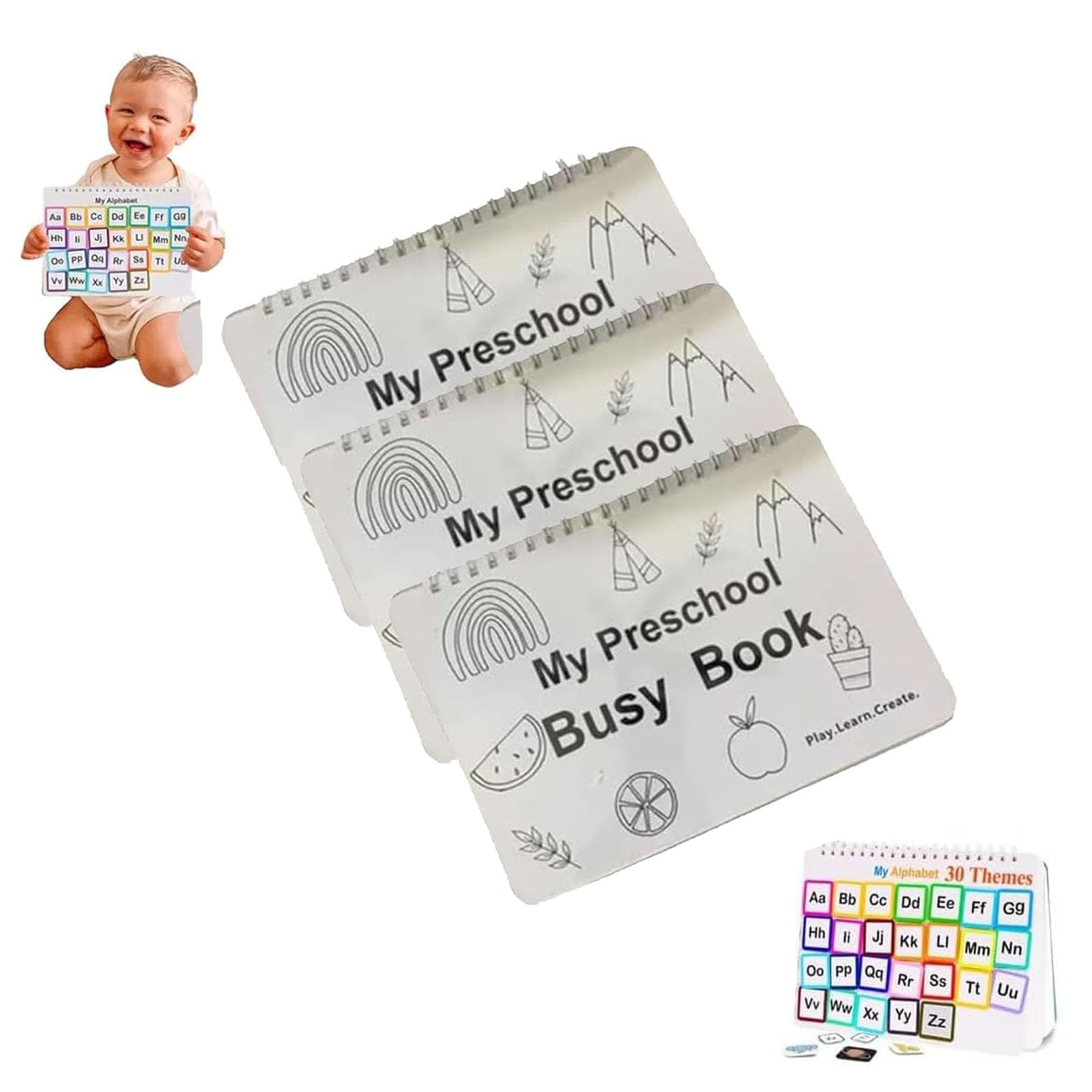 Preschool Busy Book for Toddlers - 3 Pack Learning Activities with Tracing & Coloring Pages | Autism Educational Materials | Perfect for Early Childhood Development, Travel & Quiet Time Play